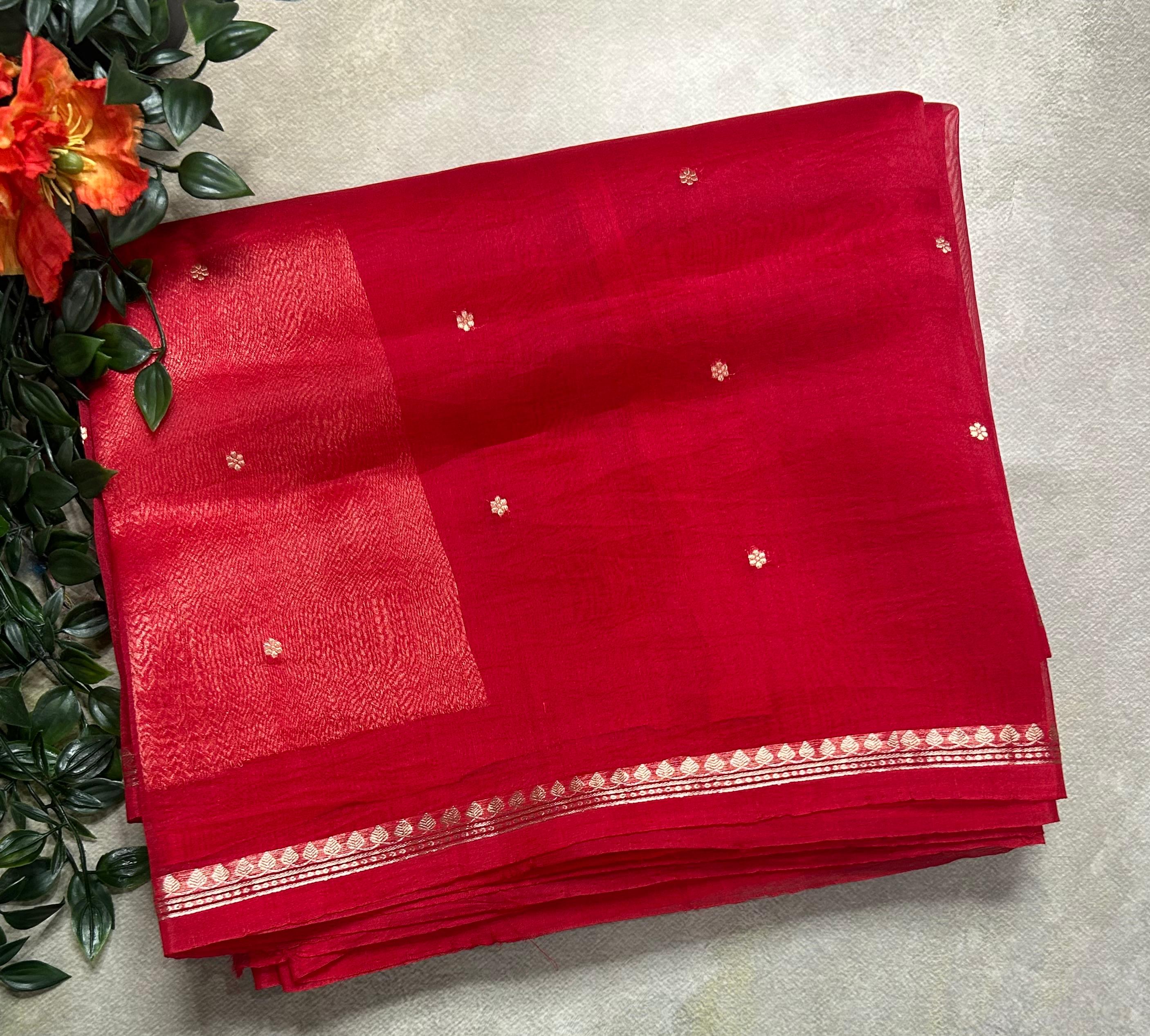 Red pure kora 105 organza silk saree