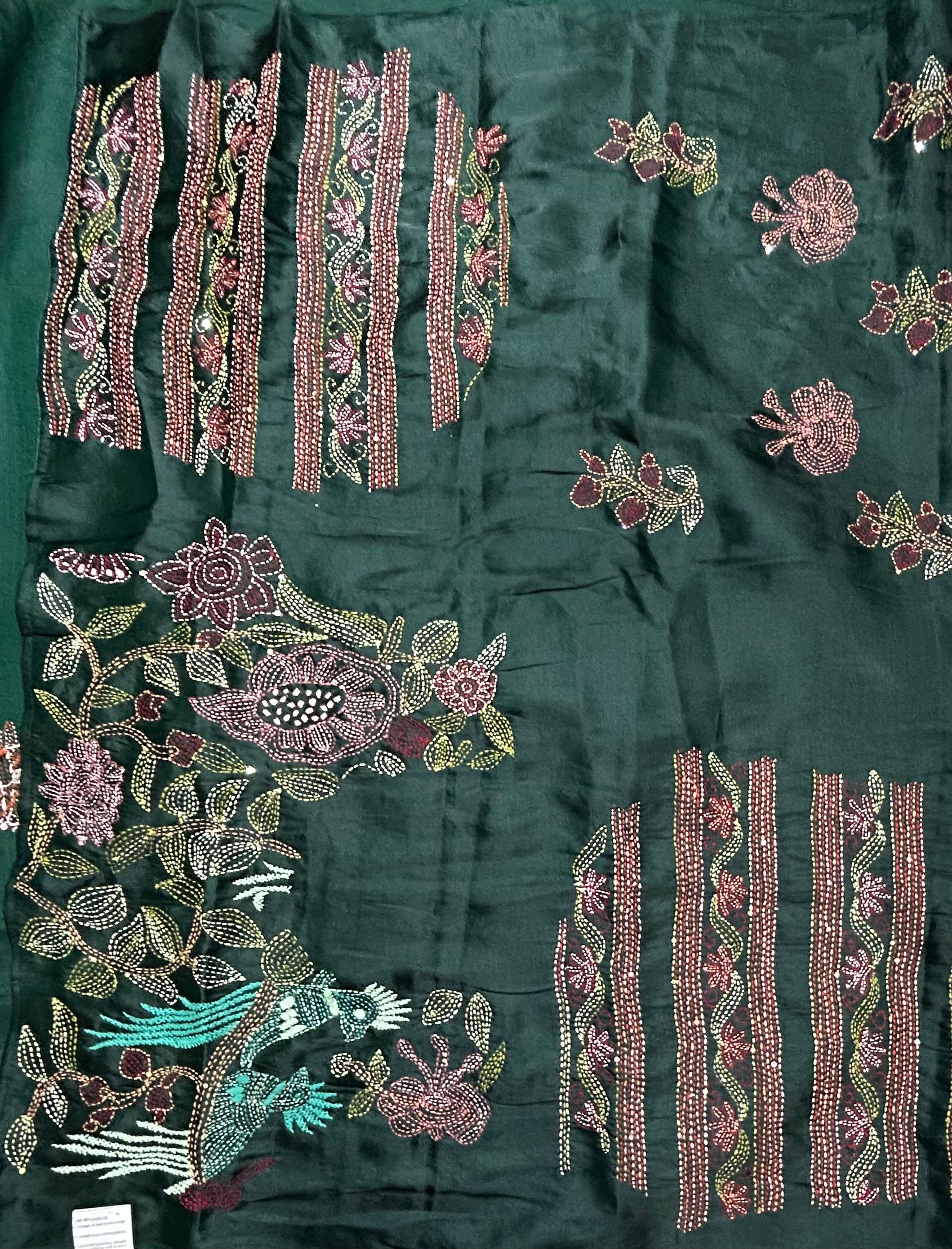 Bottle green embroidery semi tussar crepe 105 saree