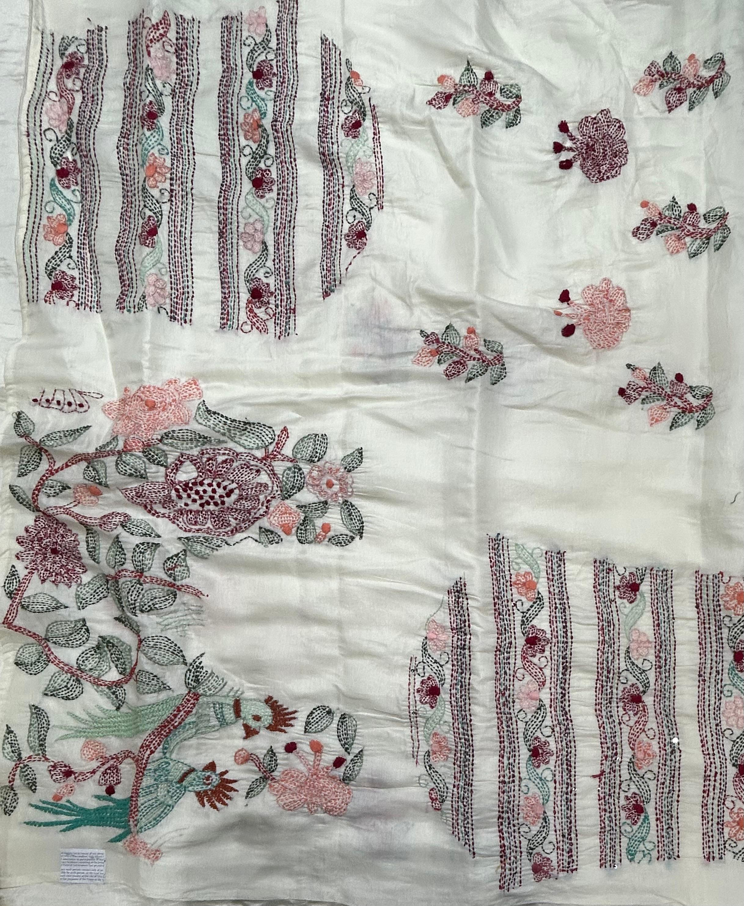 White embroidery semi tussar crepe 105 saree