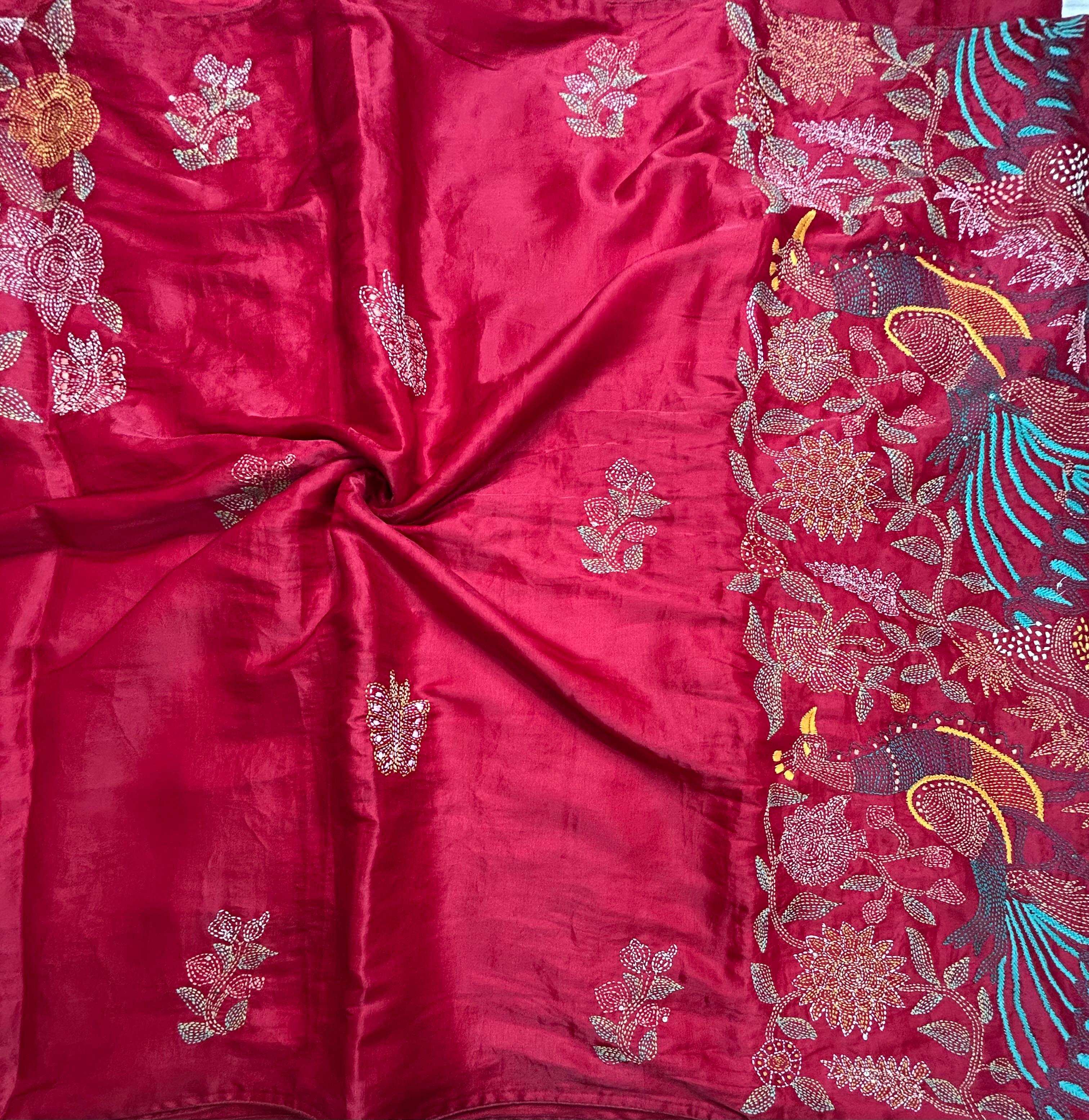 Red embroidery semi tussar crepe 105 saree