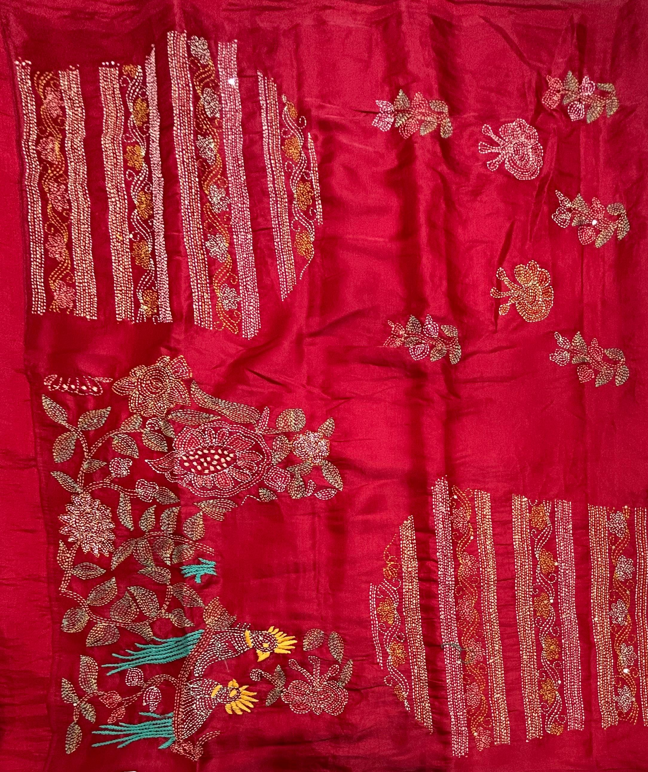 Red embroidery semi tussar crepe 105 saree