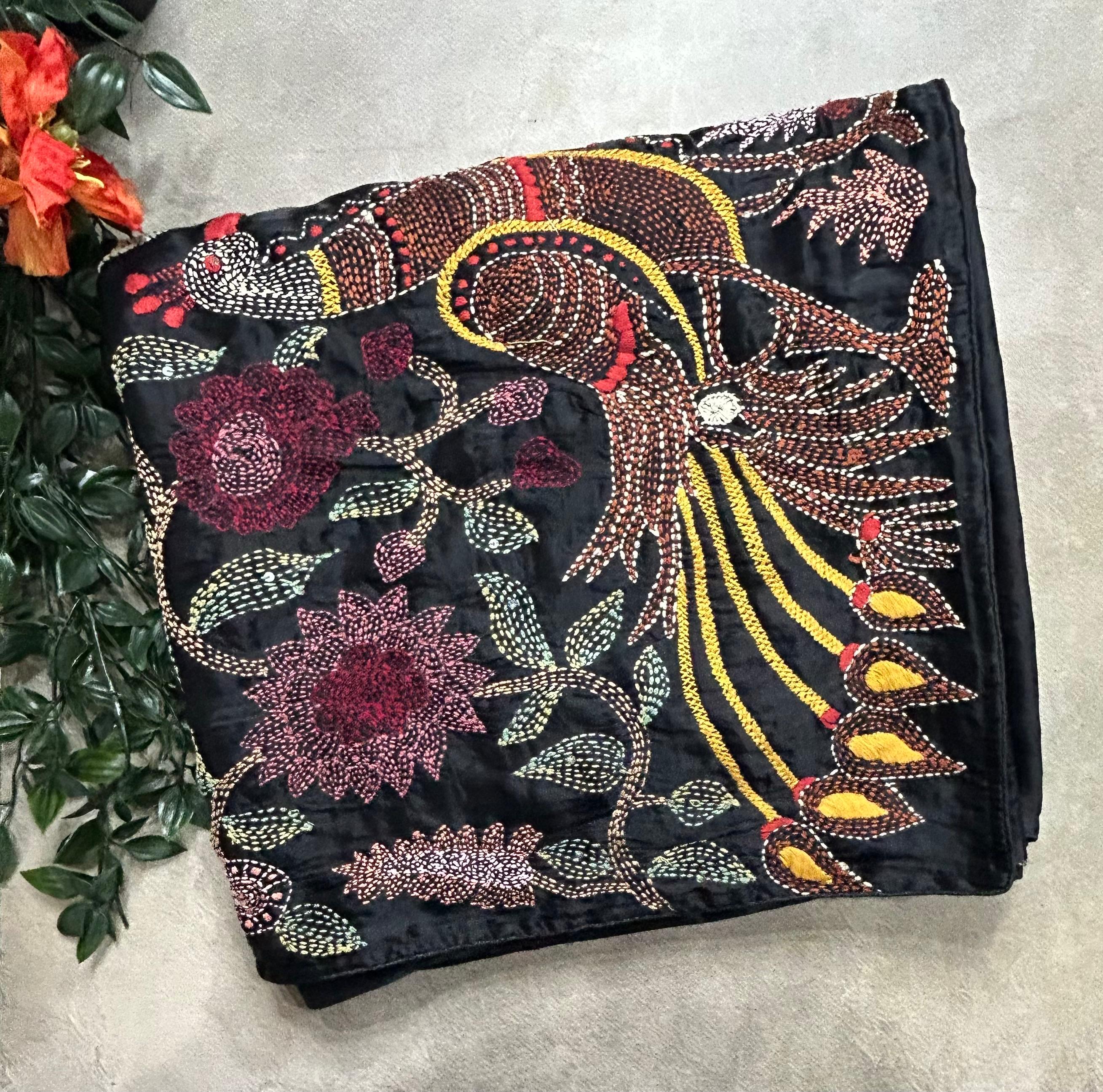 Black embroidery semi tussar crepe 105 saree