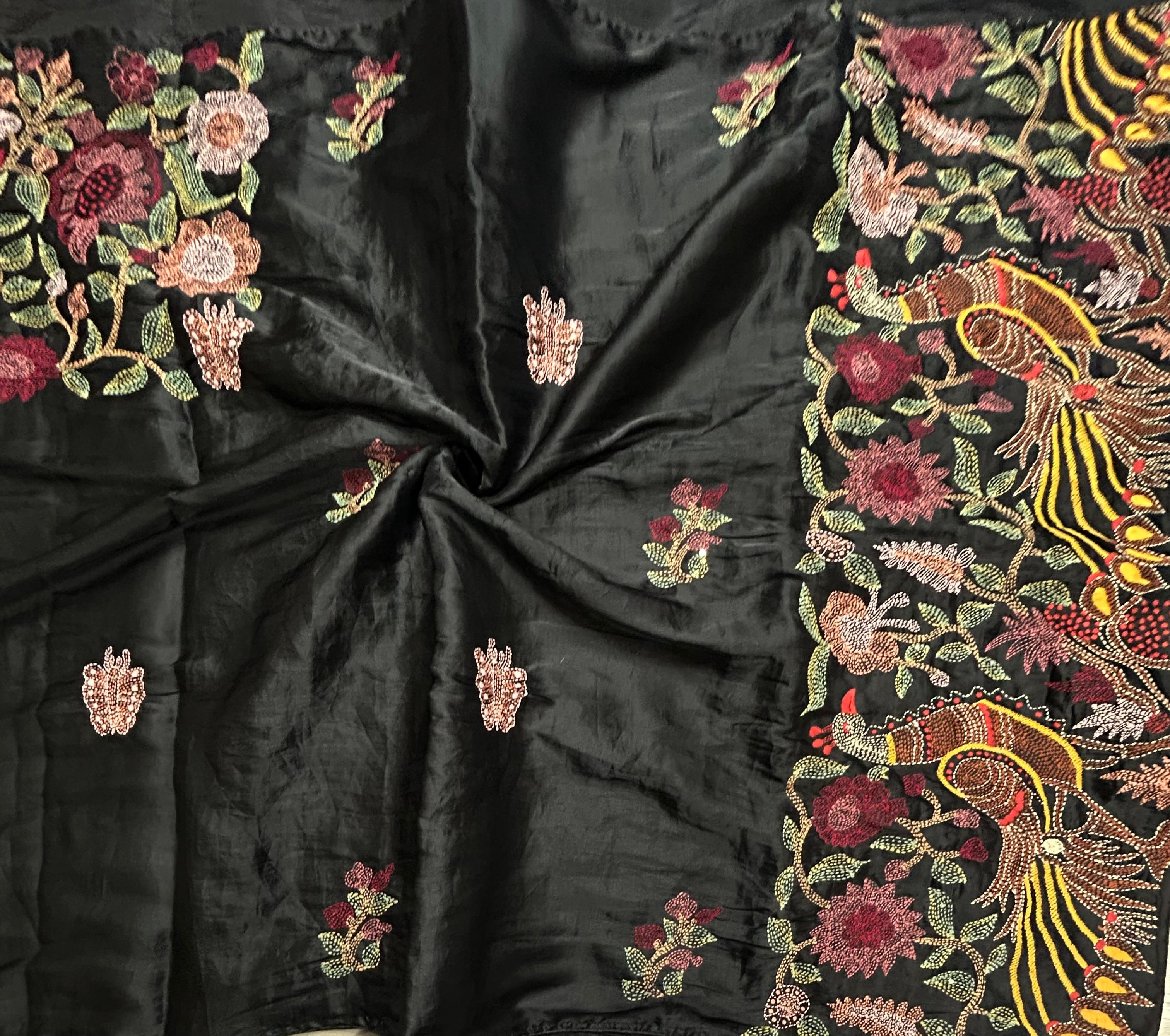 Black embroidery semi tussar crepe 105 saree