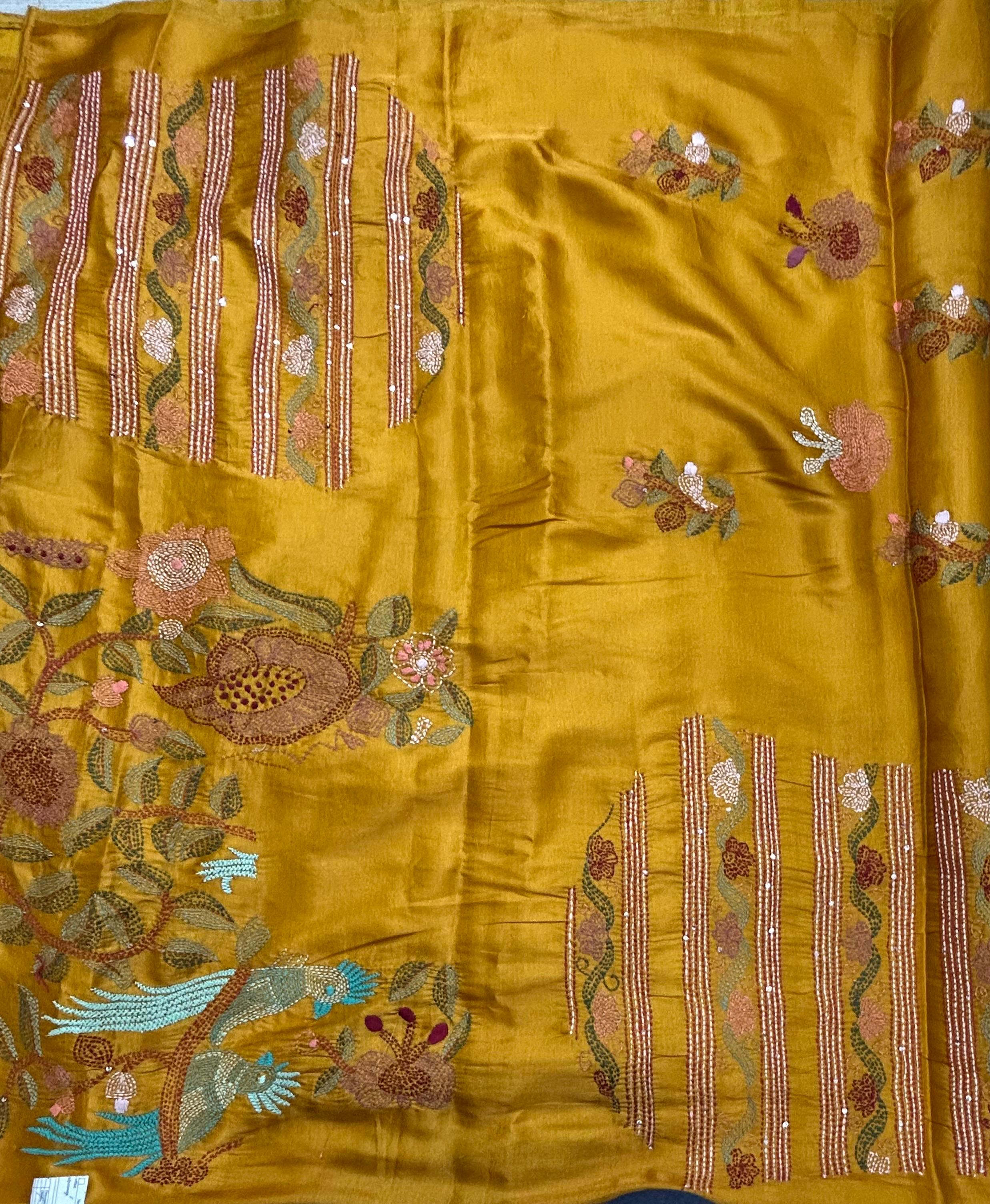 Mustard yellow embroidery semi tussar crepe 105 saree