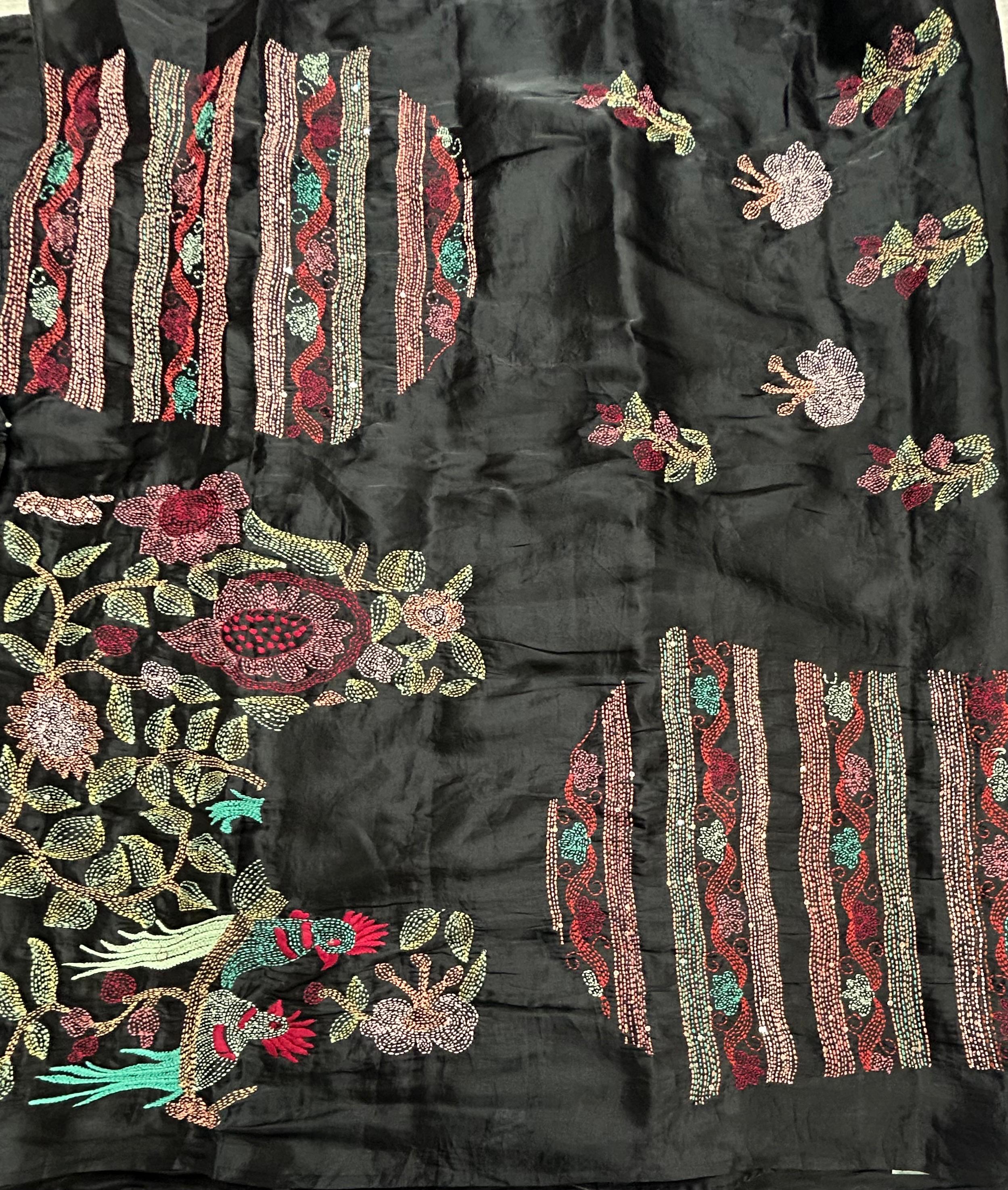Black embroidery semi tussar crepe 105 saree