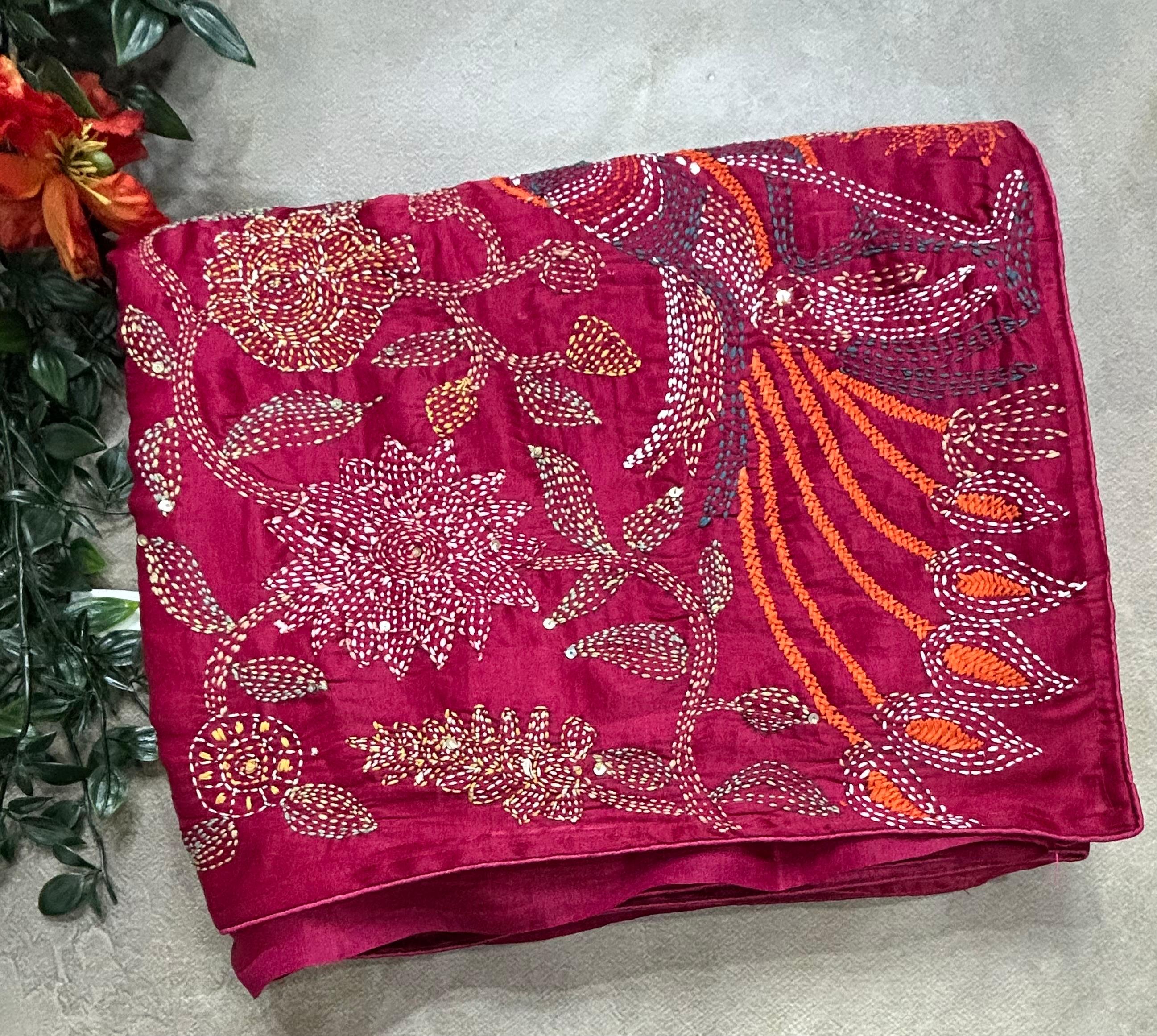 Pink embroidery semi tussar crepe 105 saree