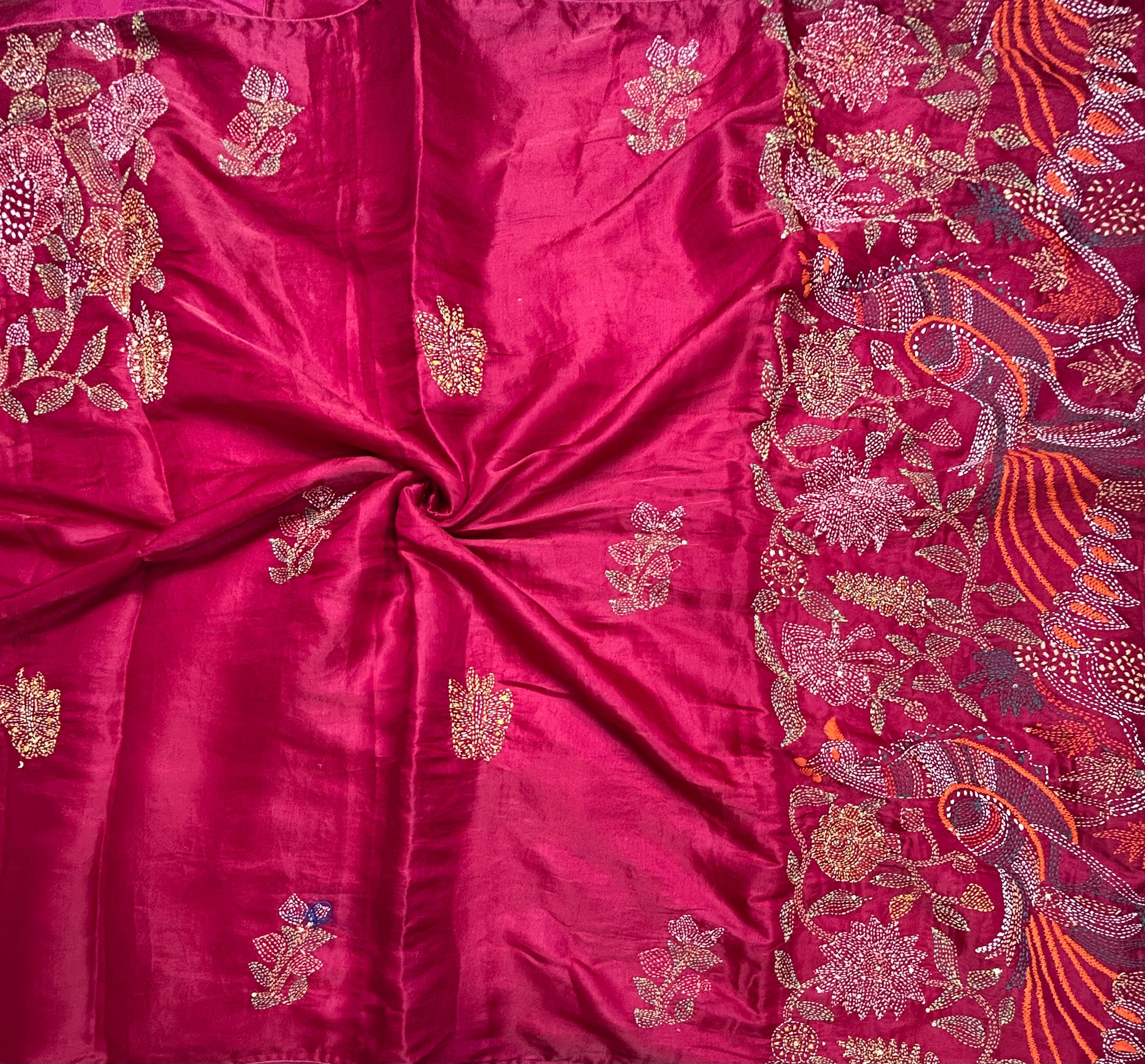 Pink embroidery semi tussar crepe 105 saree
