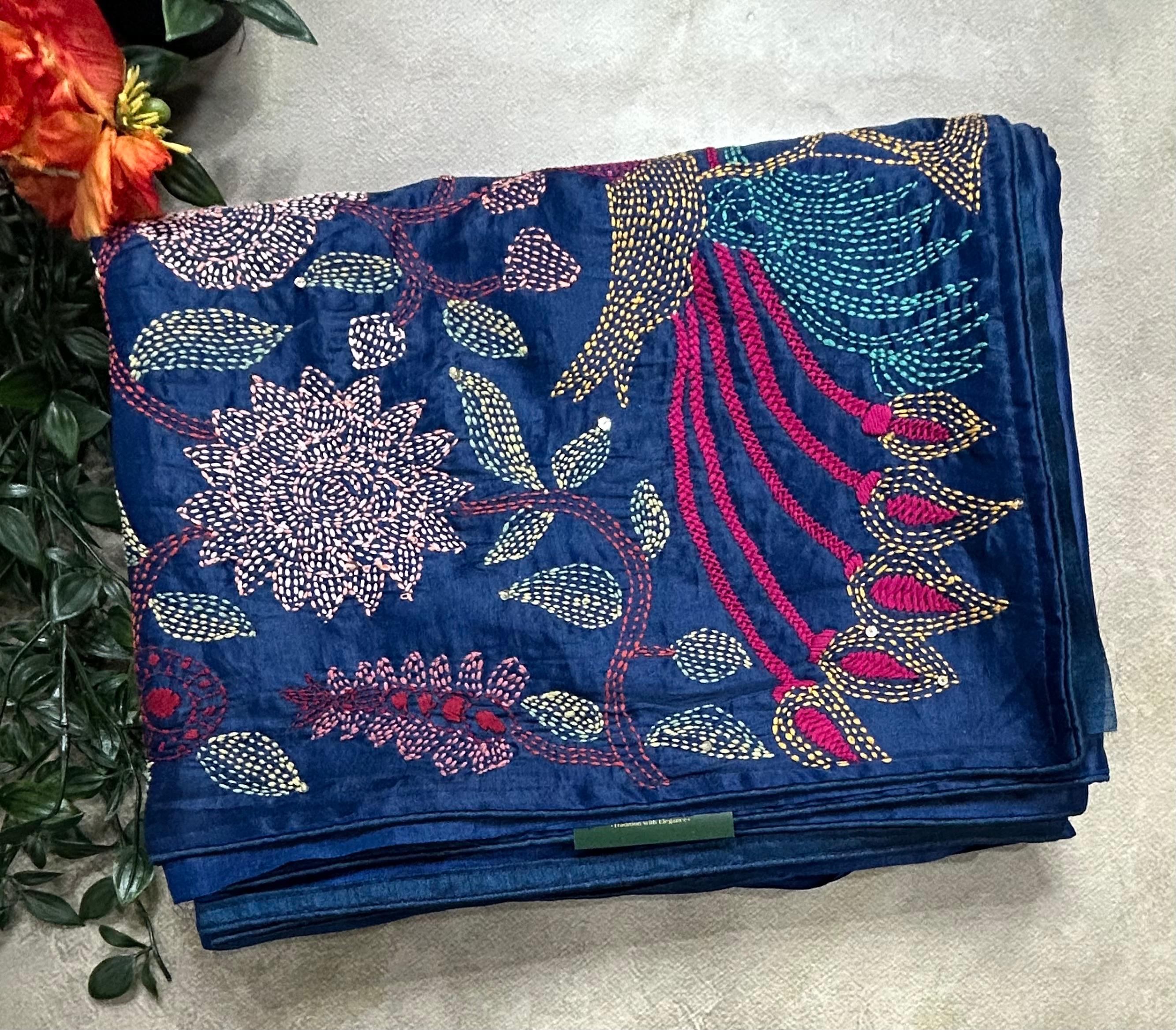 Blue embroidery semi tussar crepe 105 saree
