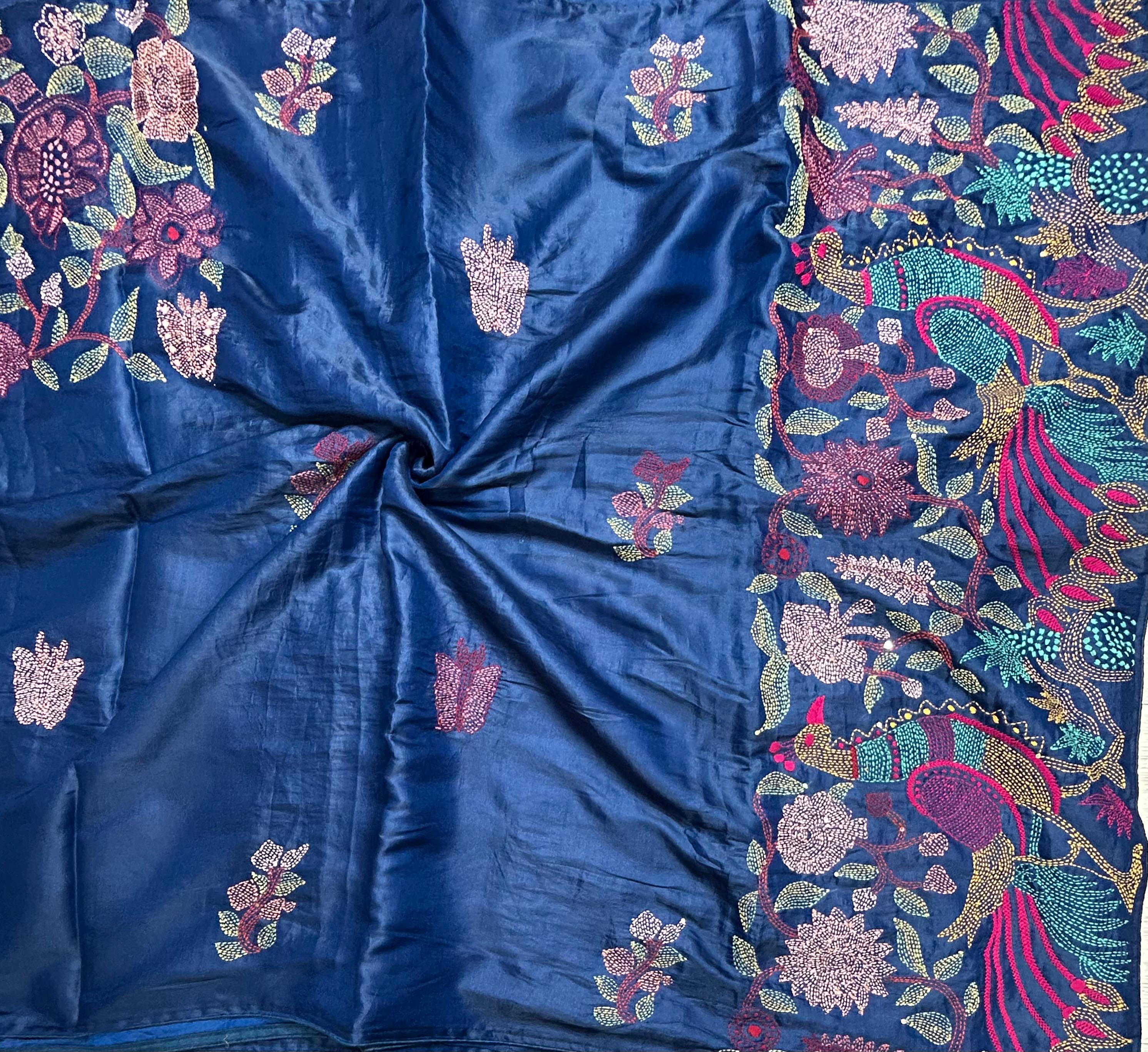 Blue embroidery semi tussar crepe 105 saree
