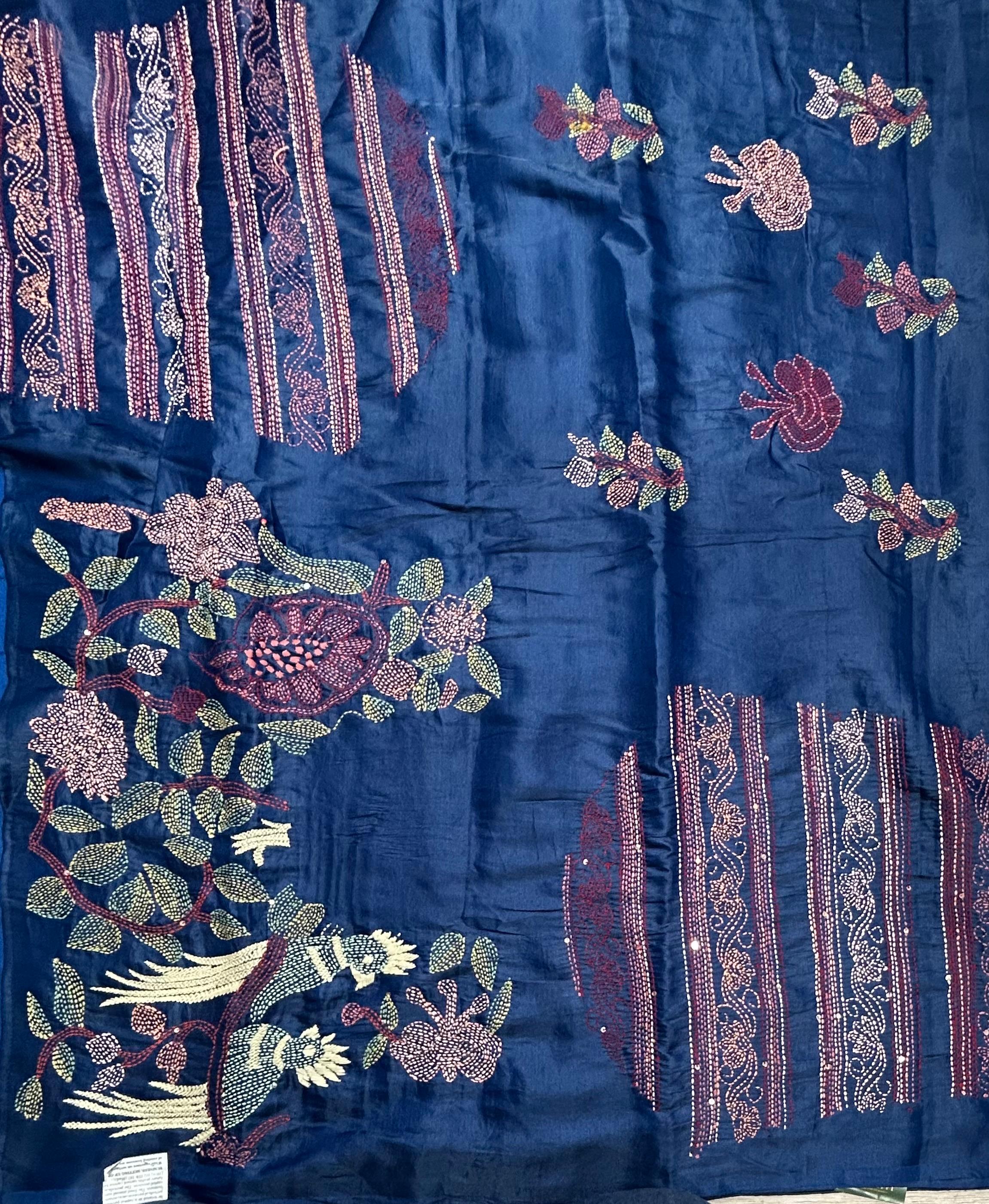 Blue embroidery semi tussar crepe 105 saree