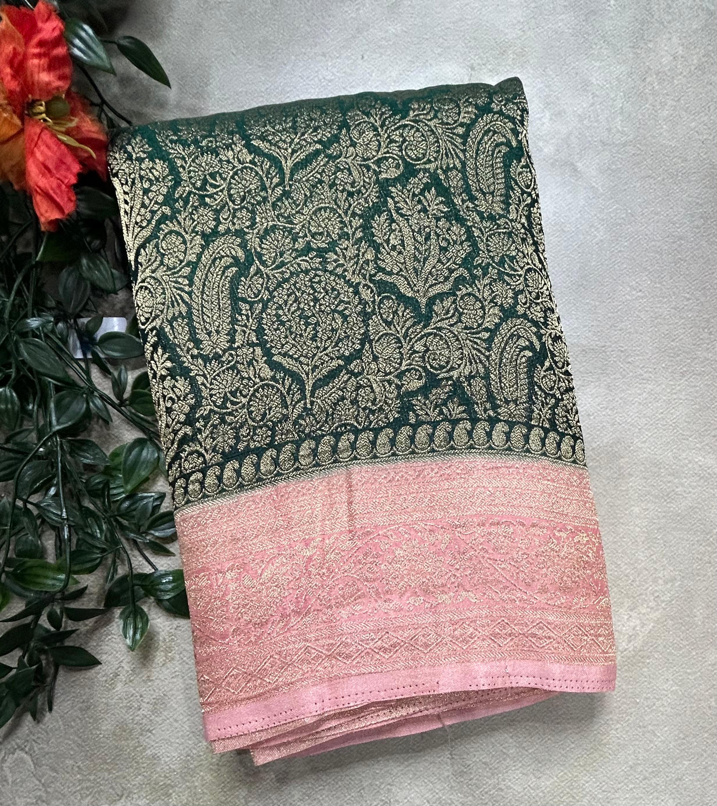 Bottle green brocade semi georgette 105 saree