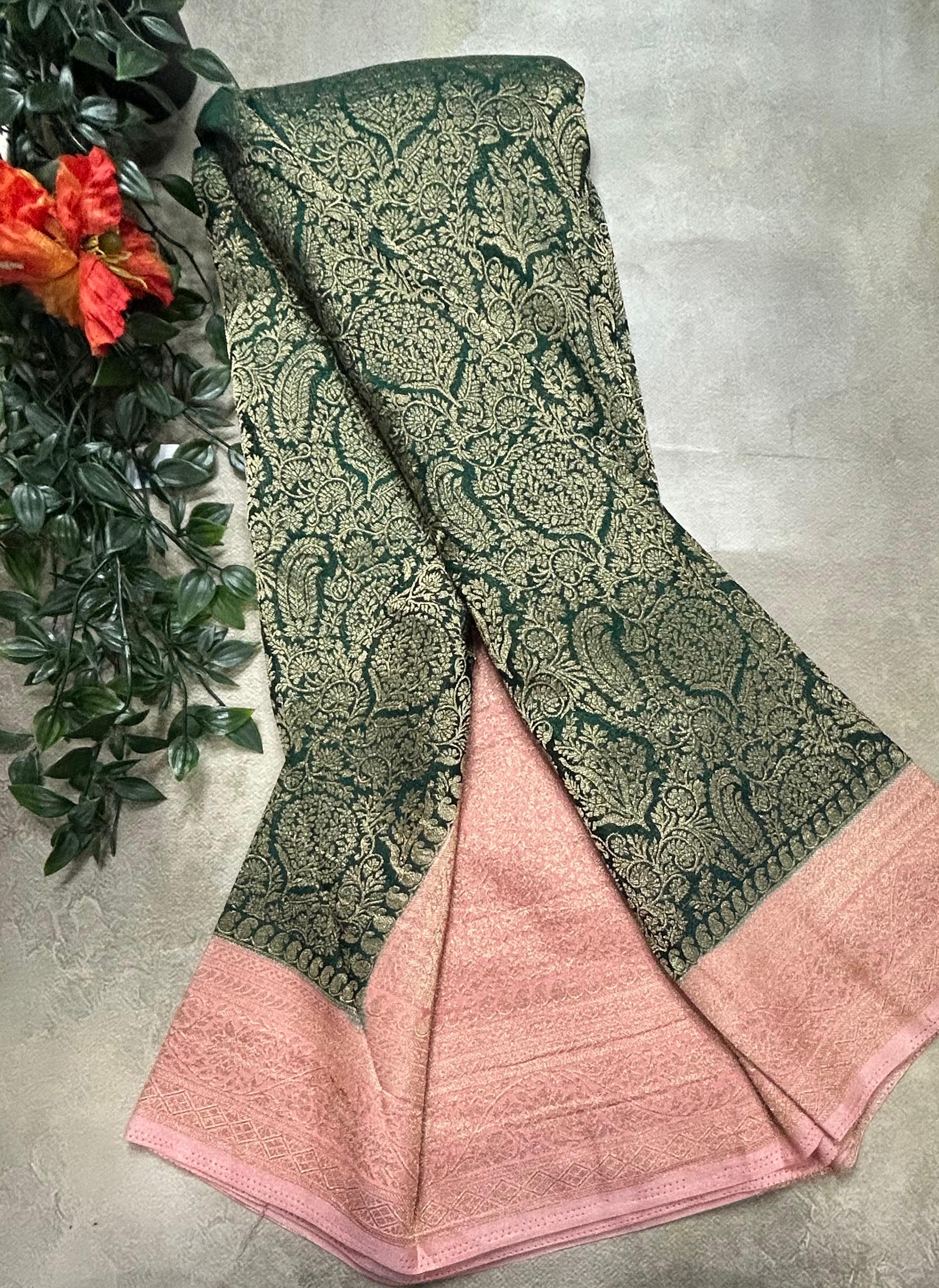 Bottle green brocade semi georgette 105 saree