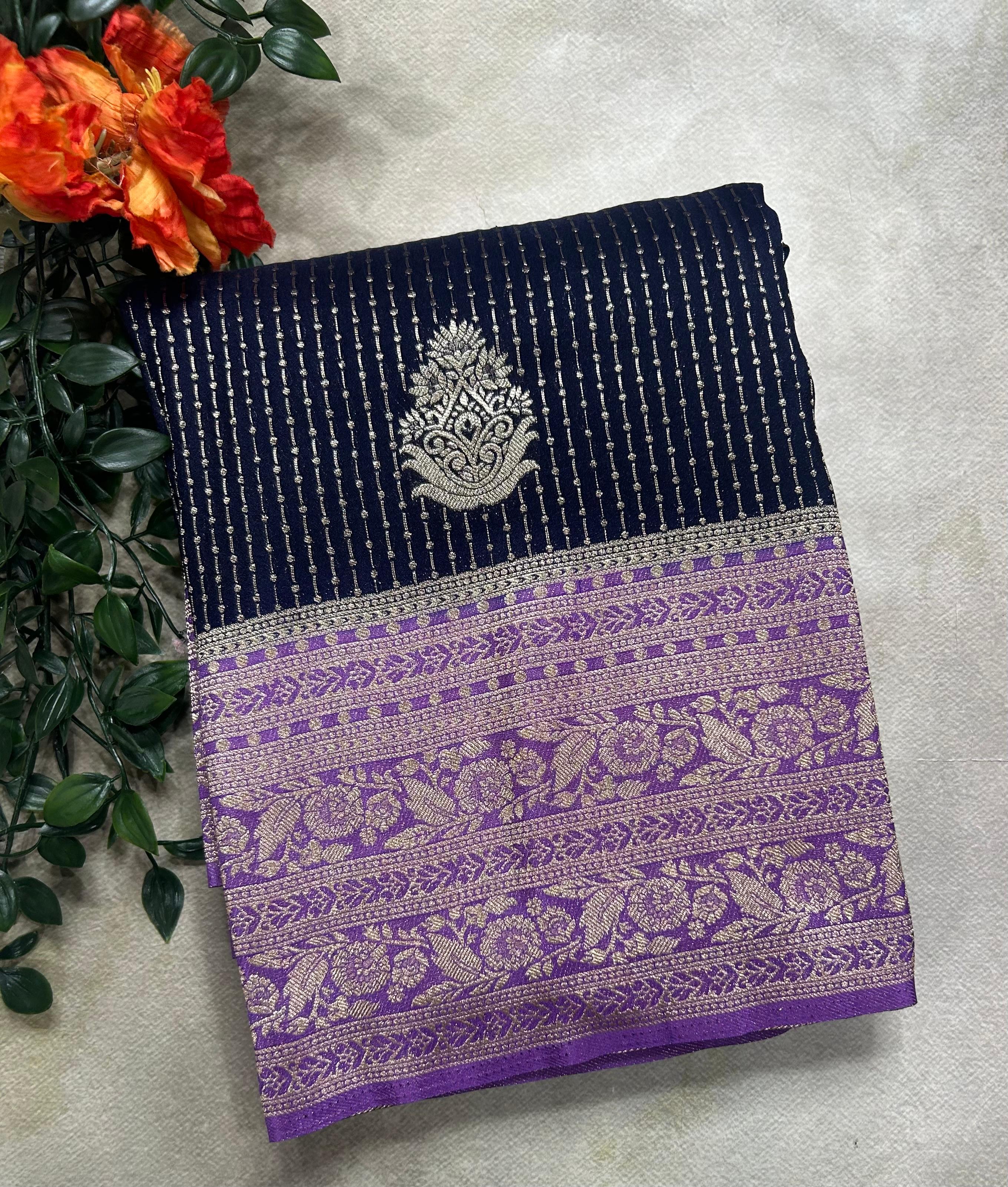 Navy blue stripes semi soft-105 silk saree