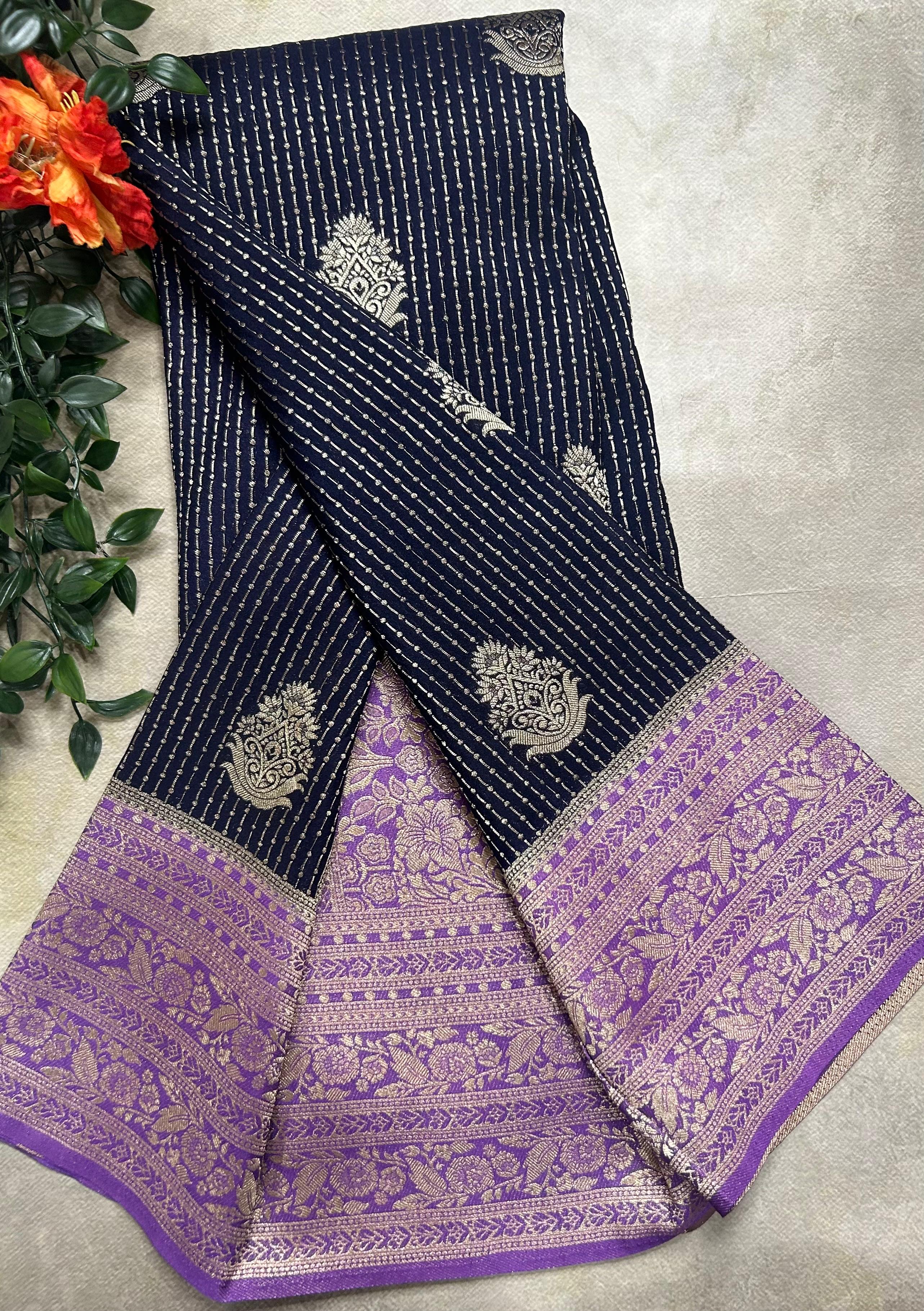 Navy blue stripes semi soft-105 silk saree