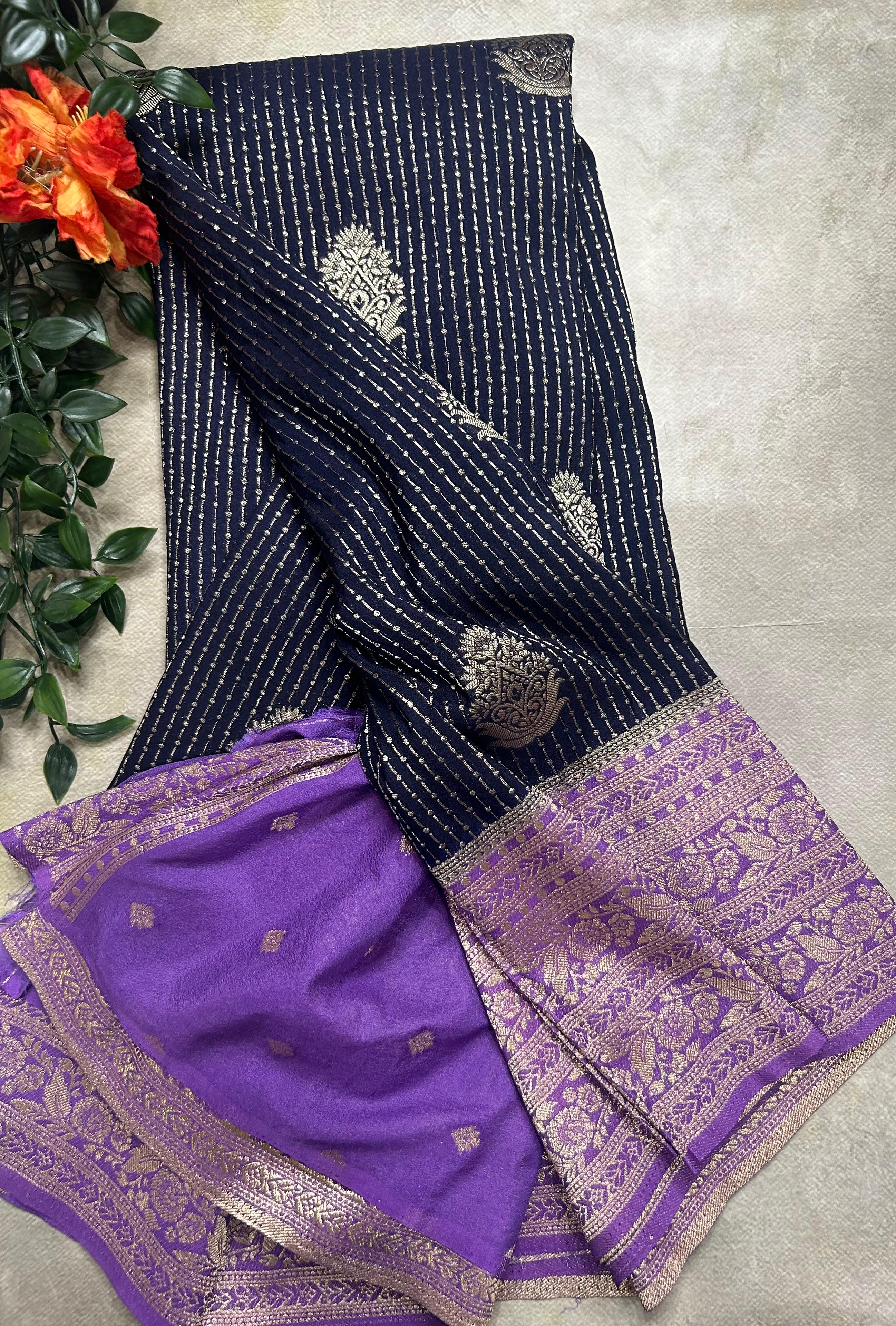 Navy blue stripes semi soft-105 silk saree