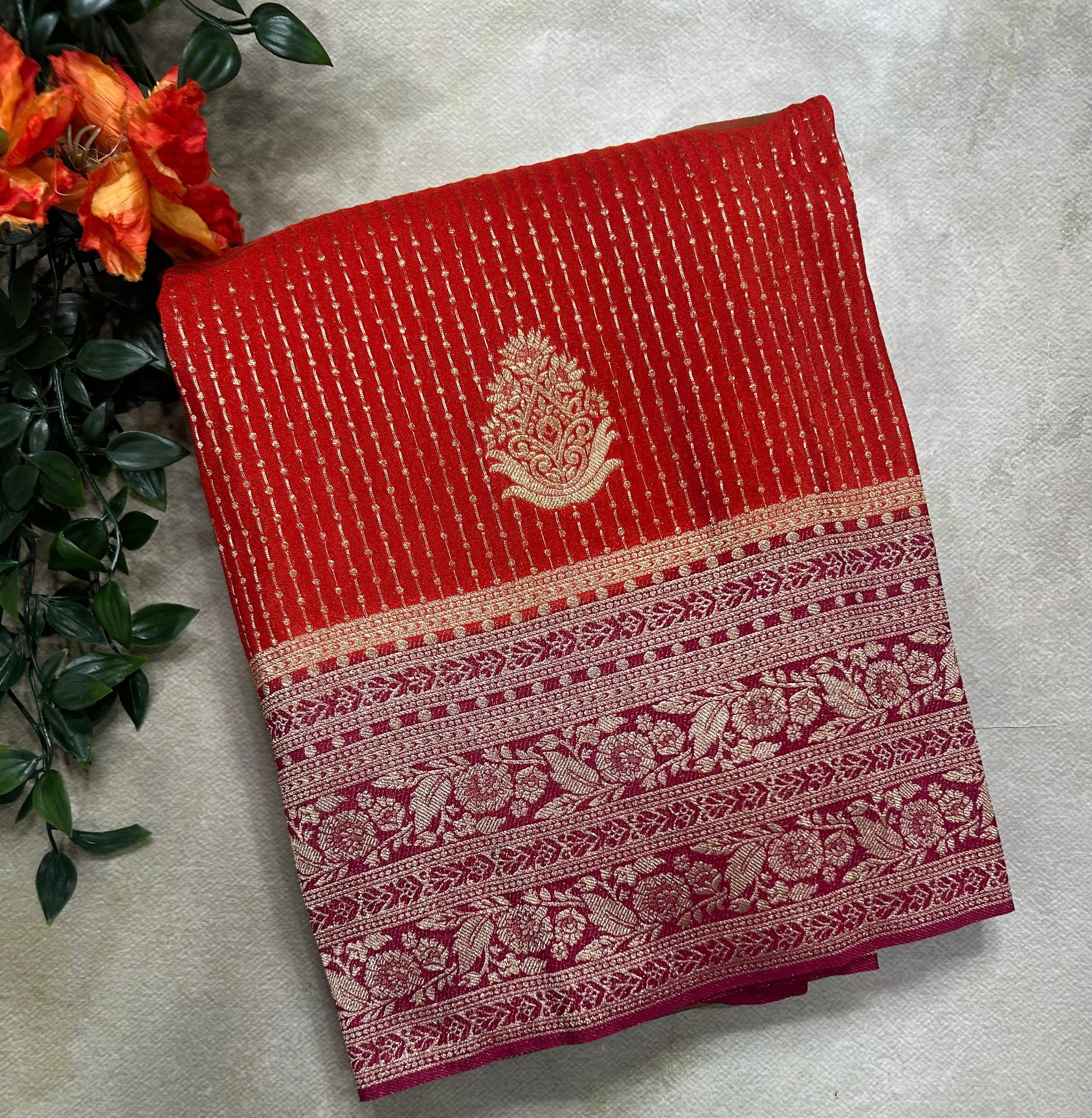 Orange stripes semi soft-105 silk saree