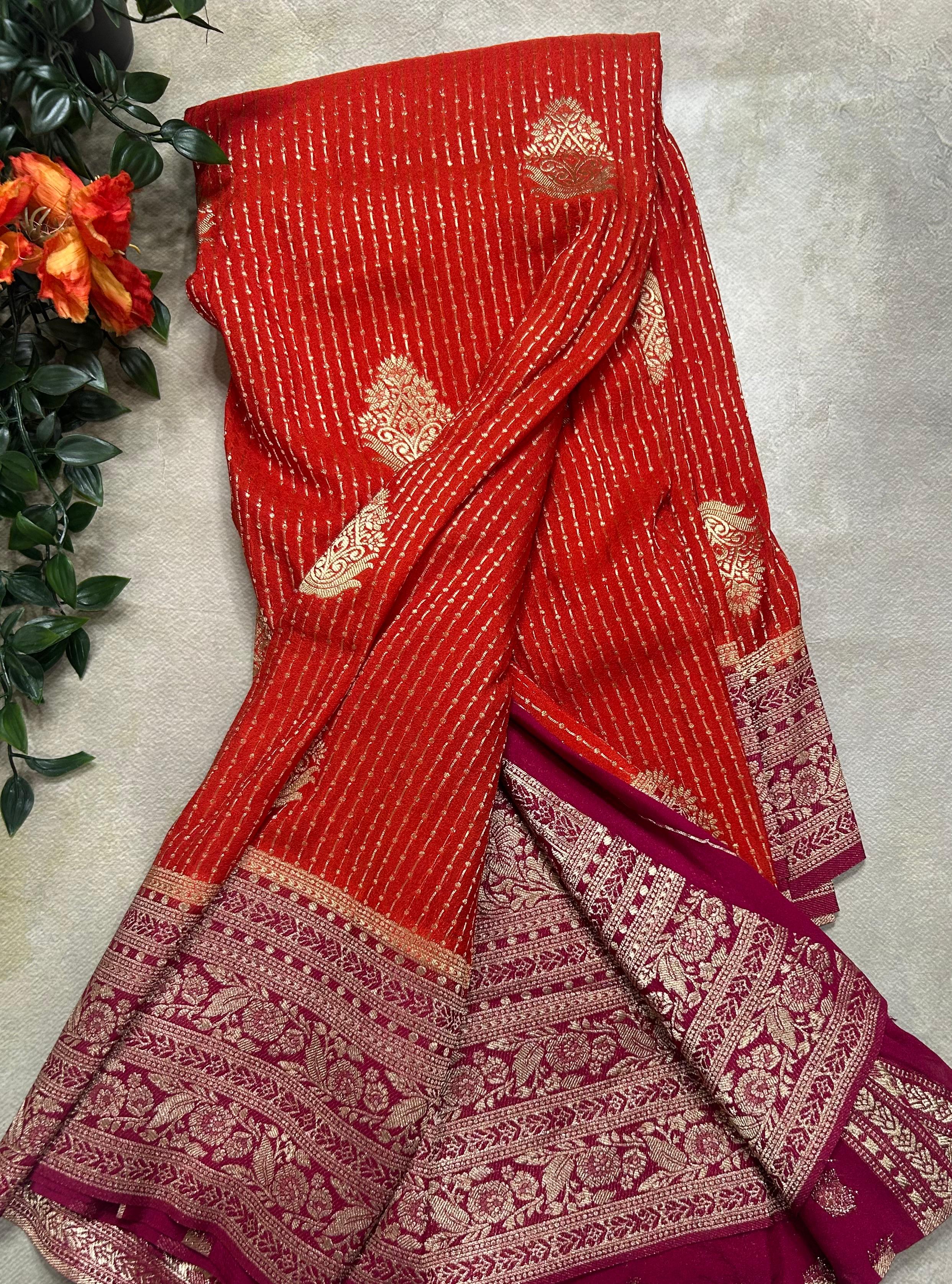 Orange stripes semi soft-105 silk saree