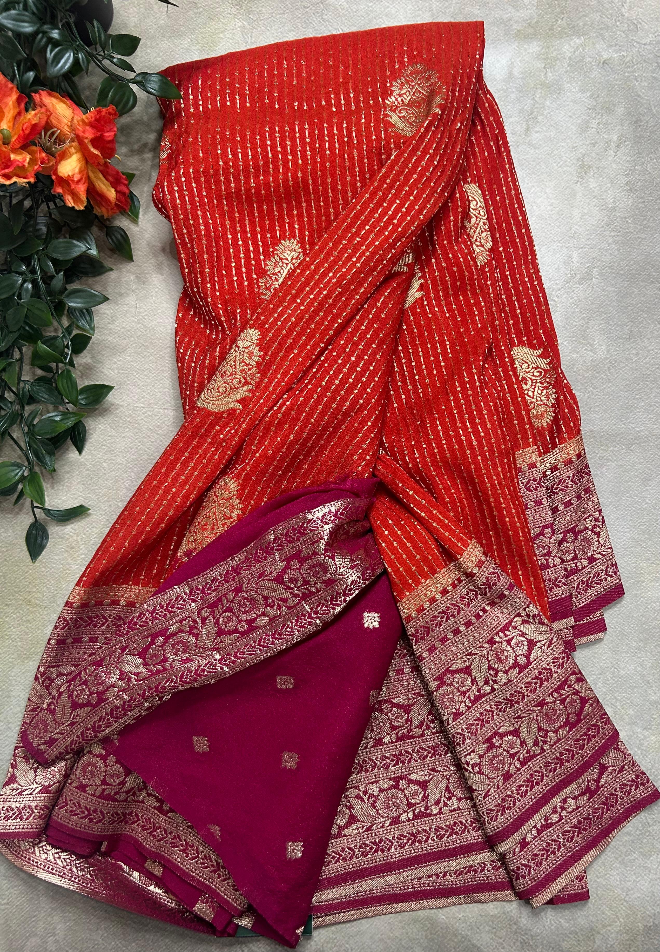 Orange stripes semi soft-105 silk saree