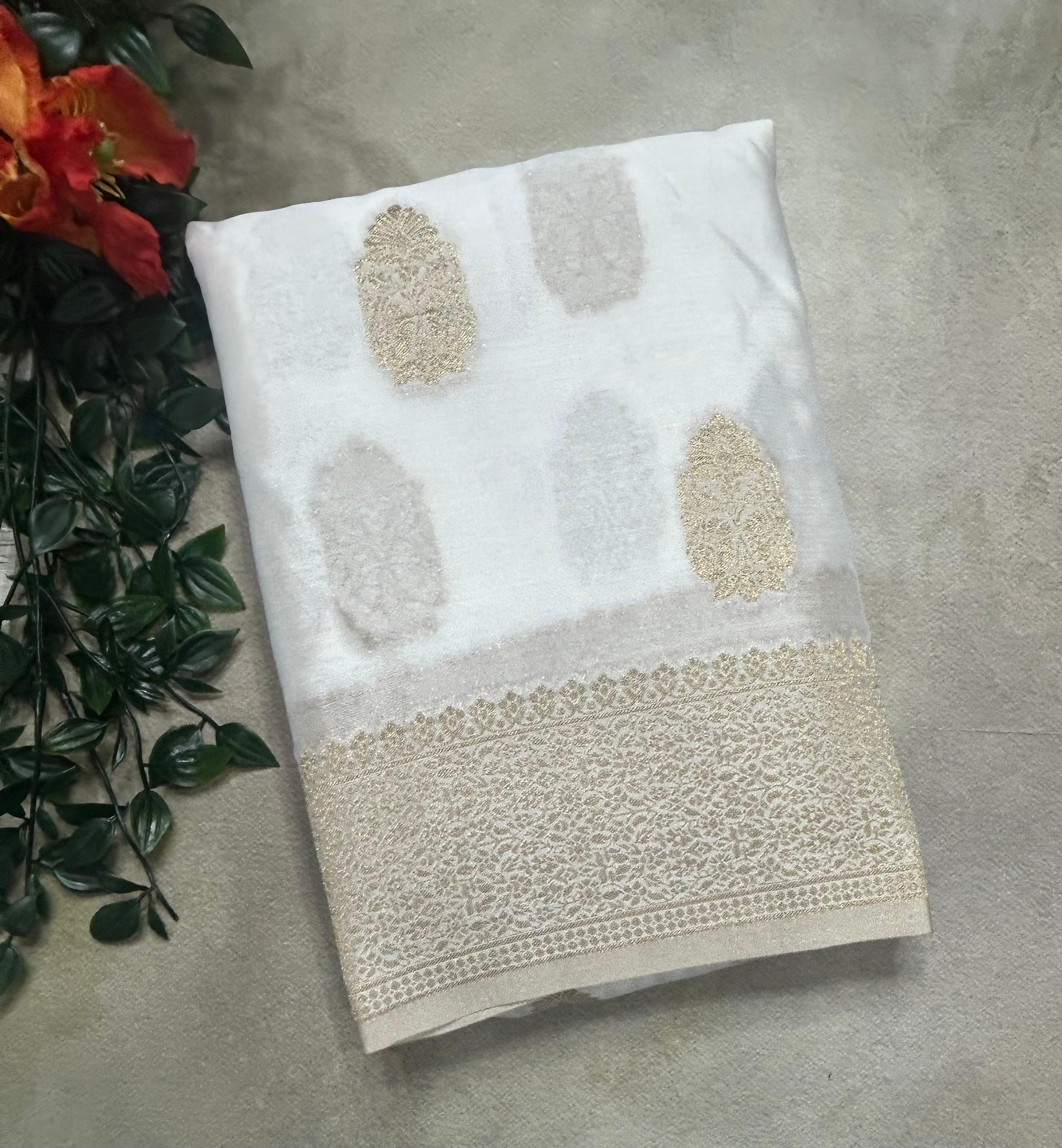 White big butta designer soft crepe silk