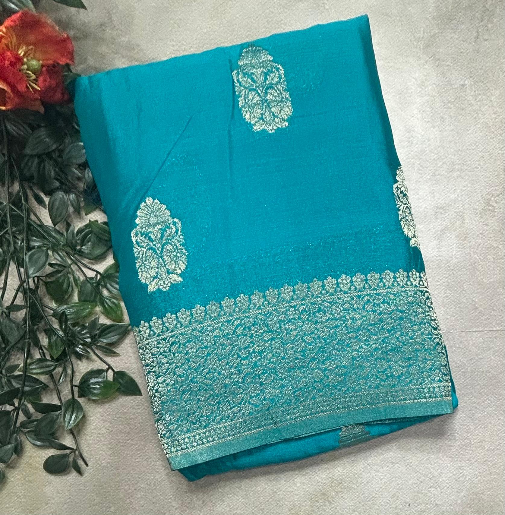 Rama green big butta designer soft crepe silk