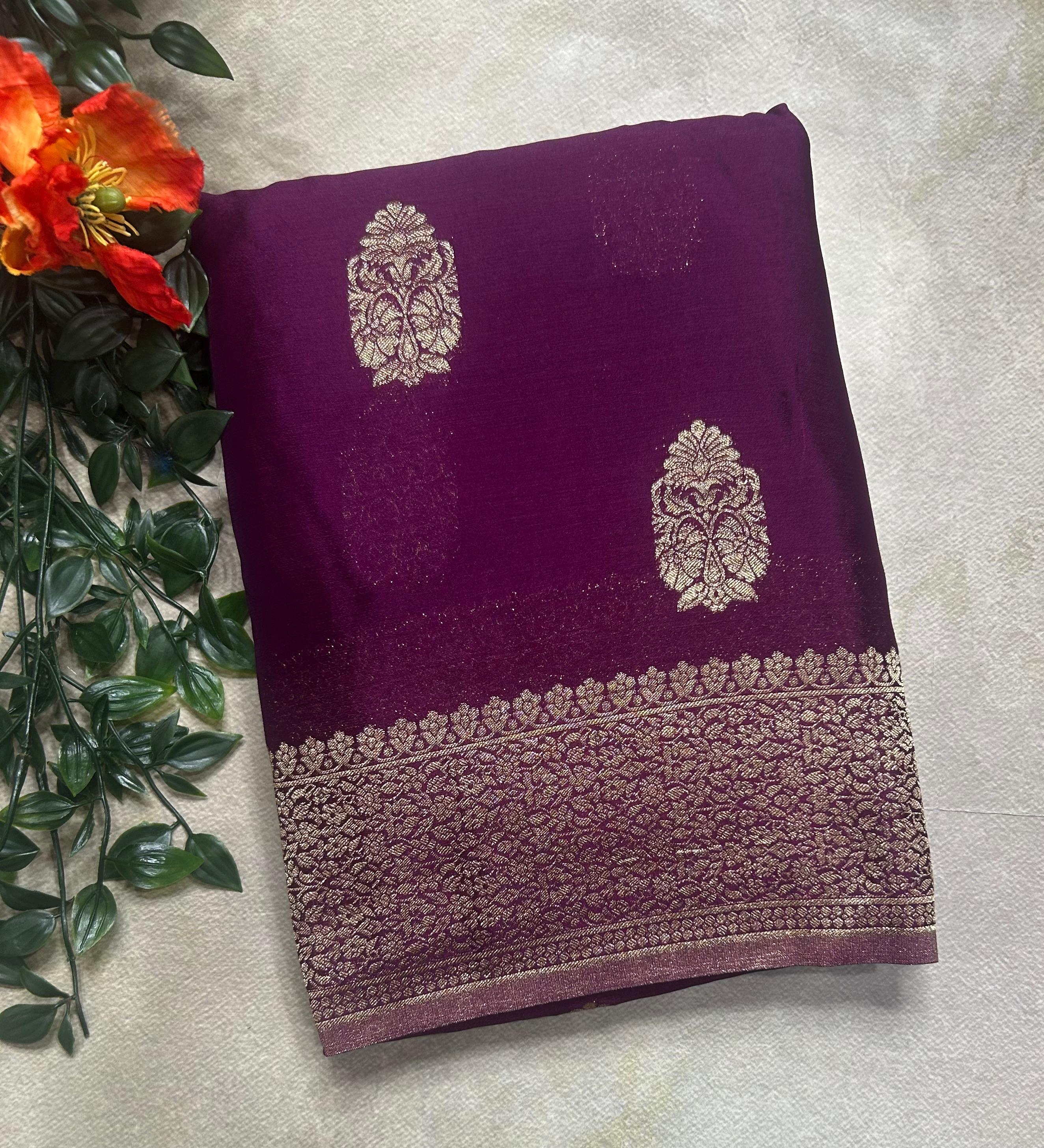 Wine big butta designer soft crepe silk