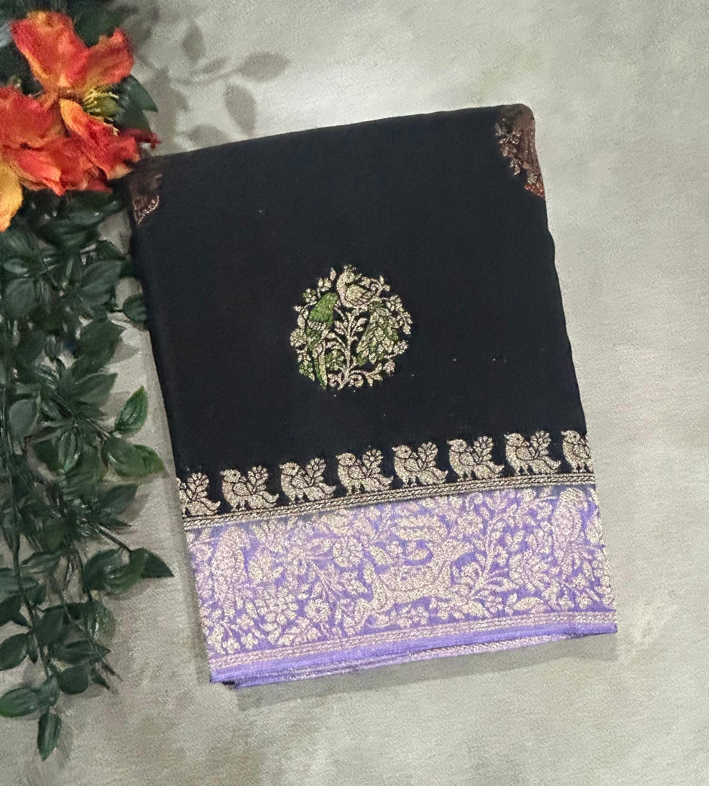 Black meena butta semi mysore 105 saree