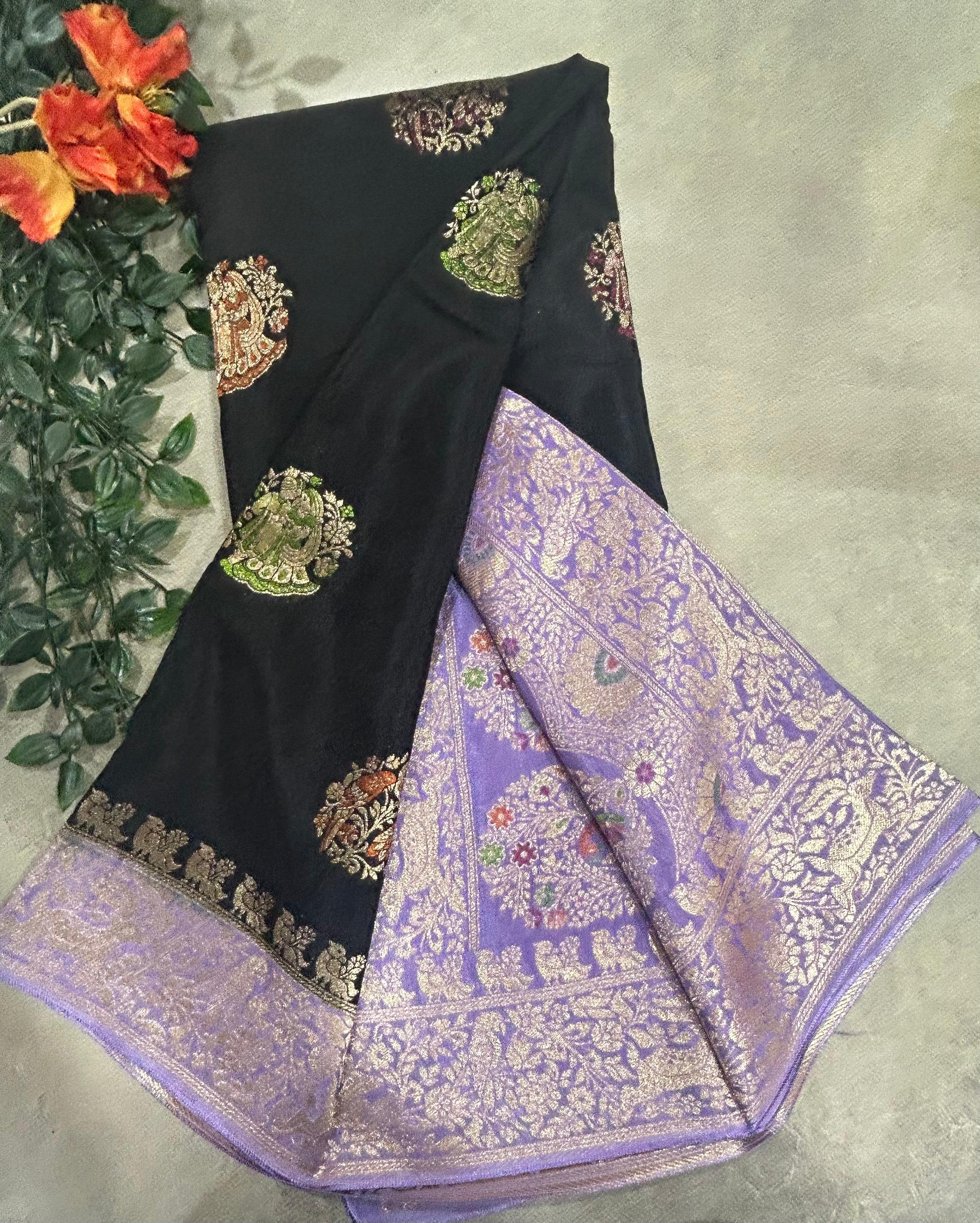 Black meena butta semi mysore 105 saree