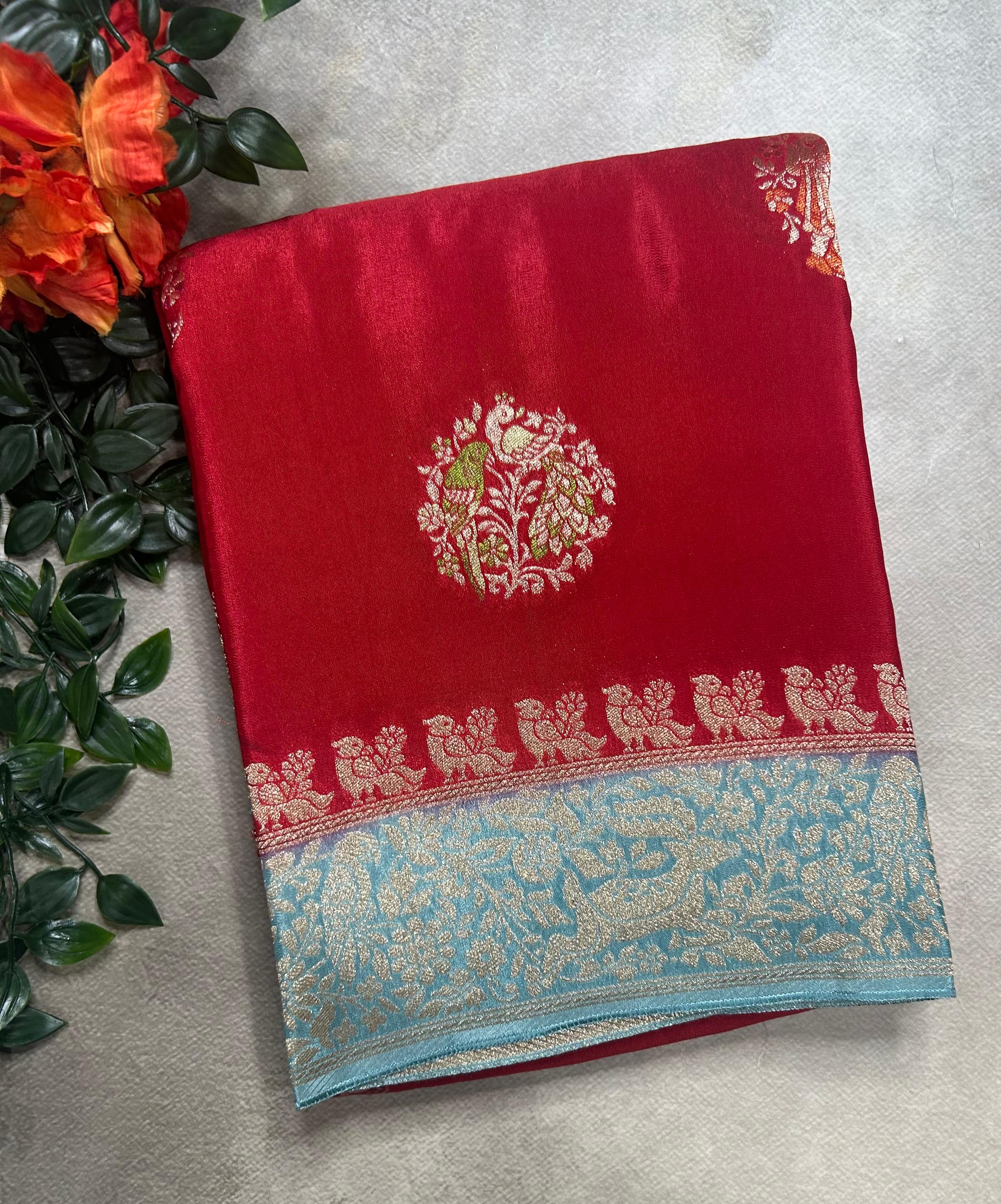 Red meena butta semi mysore 105 saree