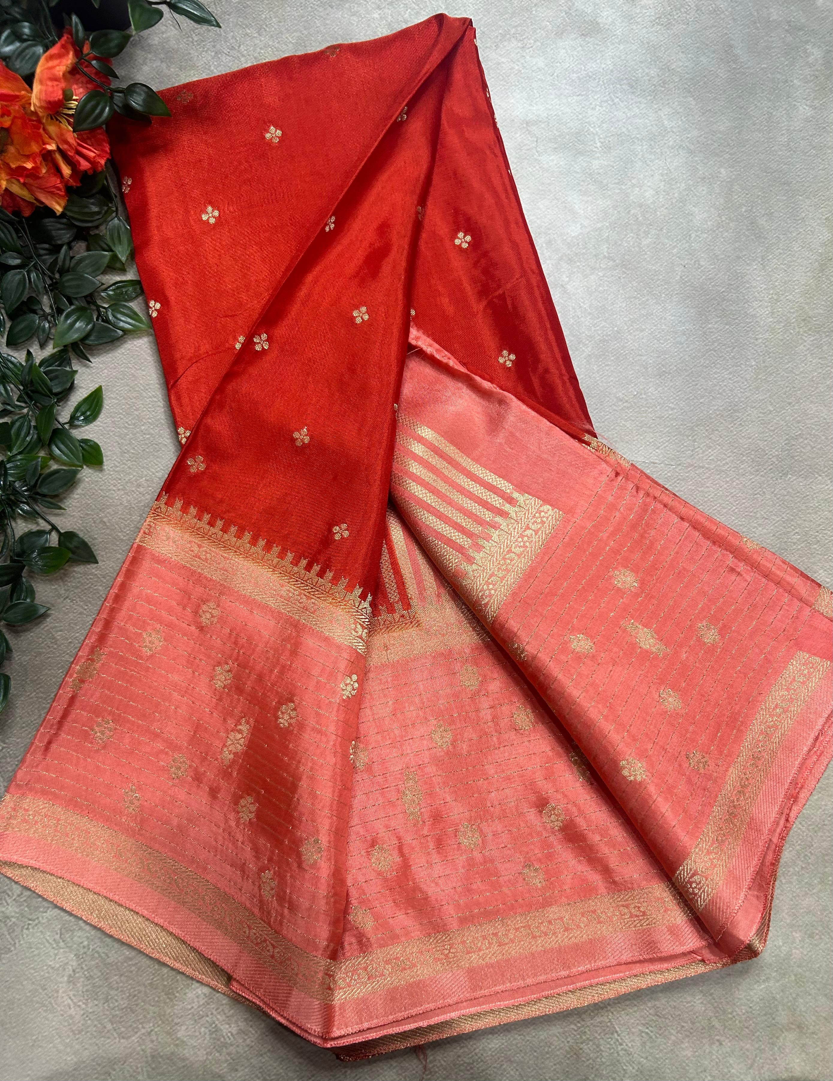 Orange butta border semi mysore 105 saree
