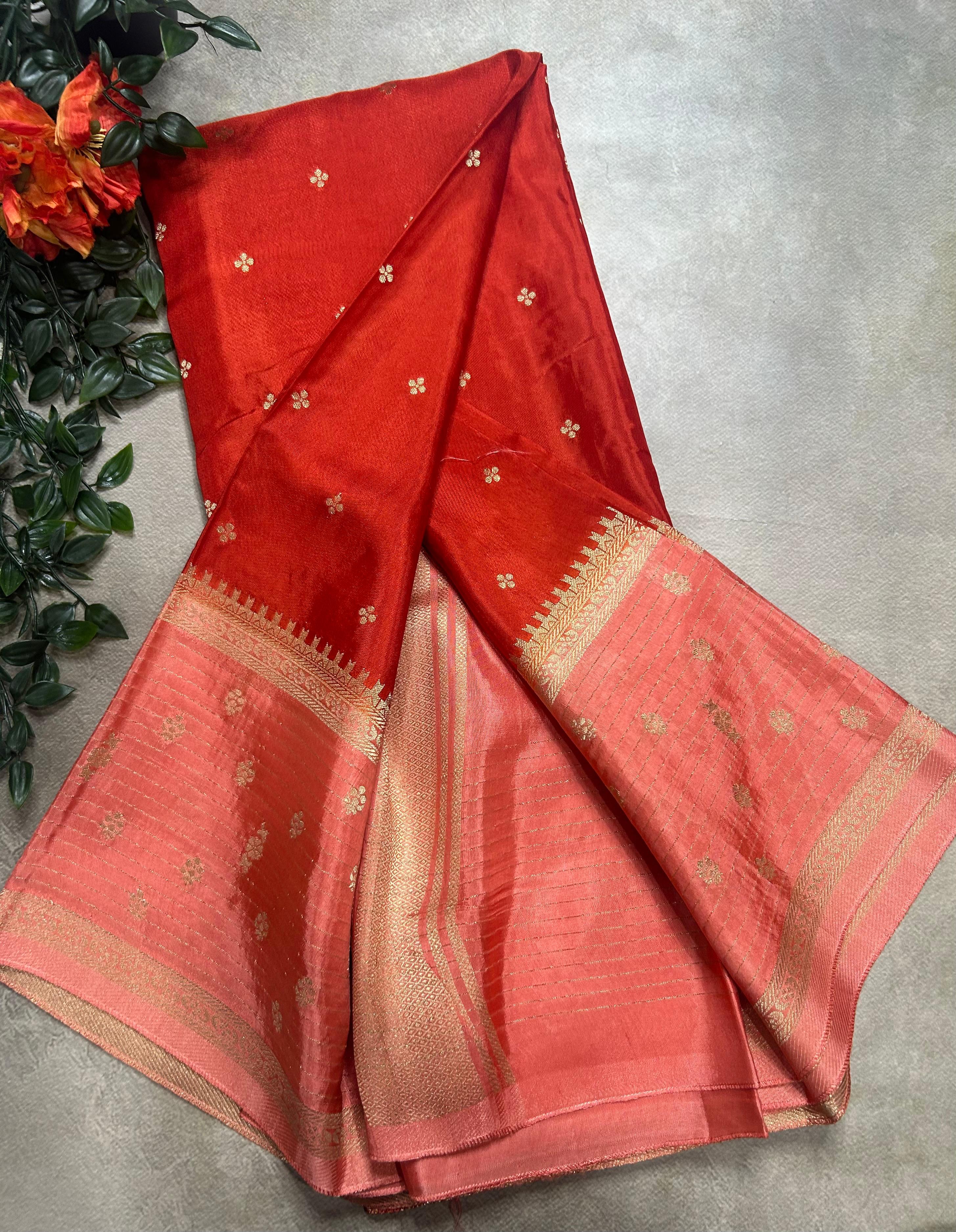 Orange butta border semi mysore 105 saree
