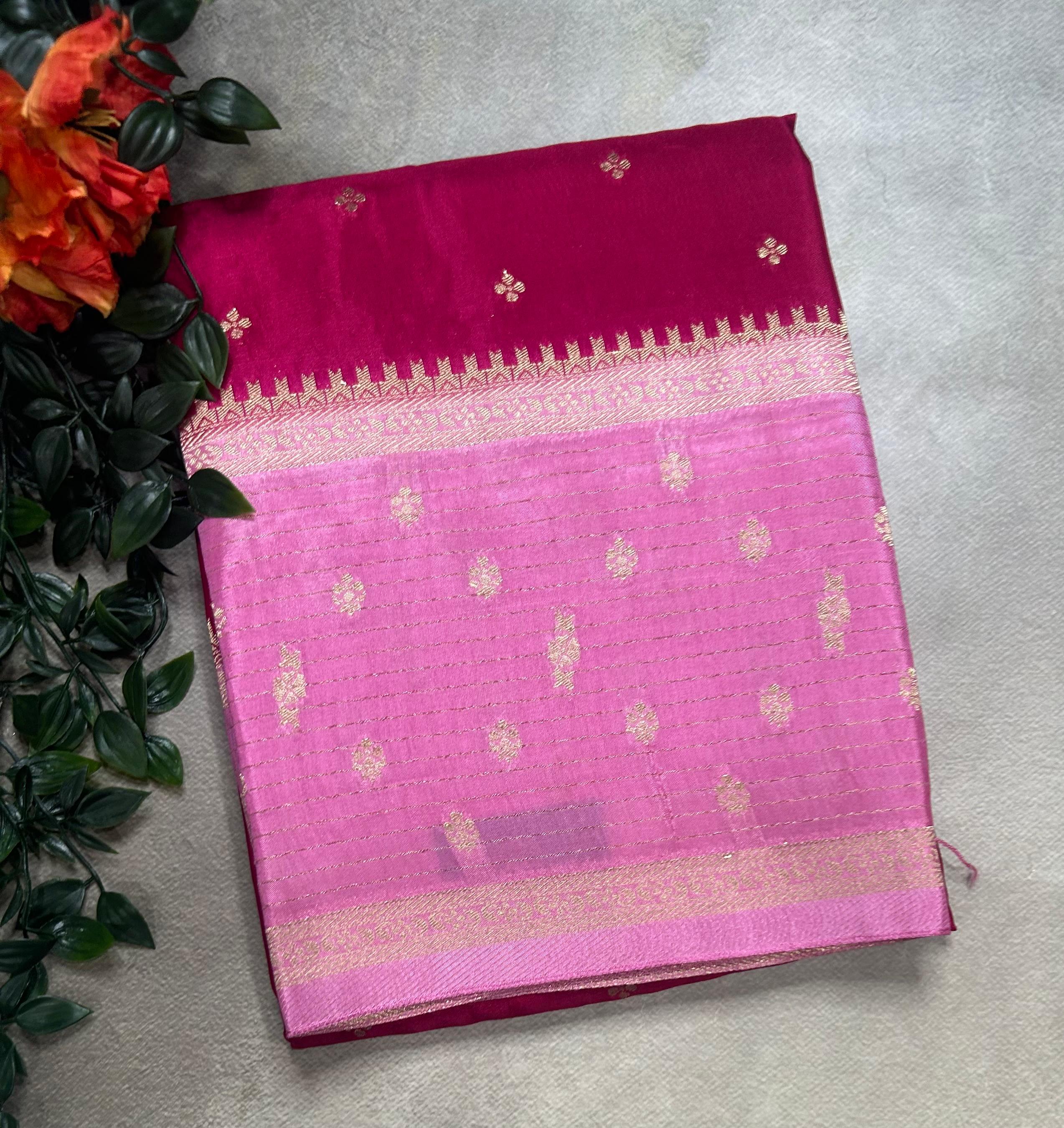 Pink butta border semi mysore 105 saree