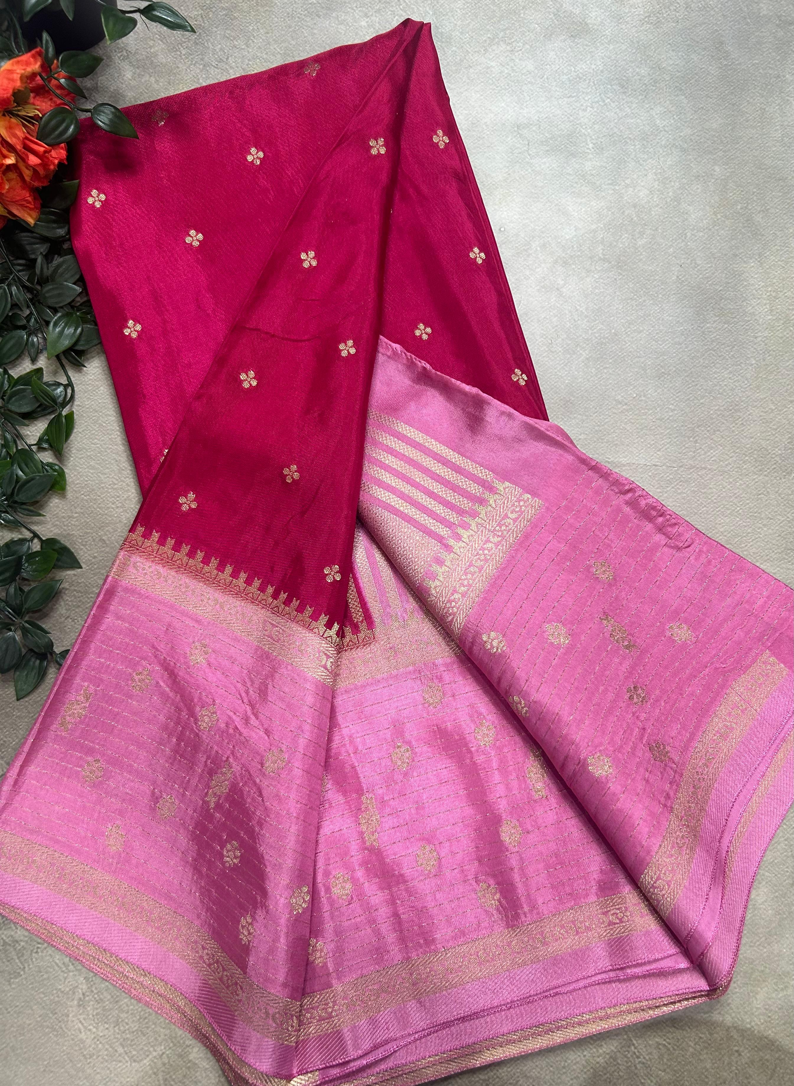 Pink butta border semi mysore 105 saree