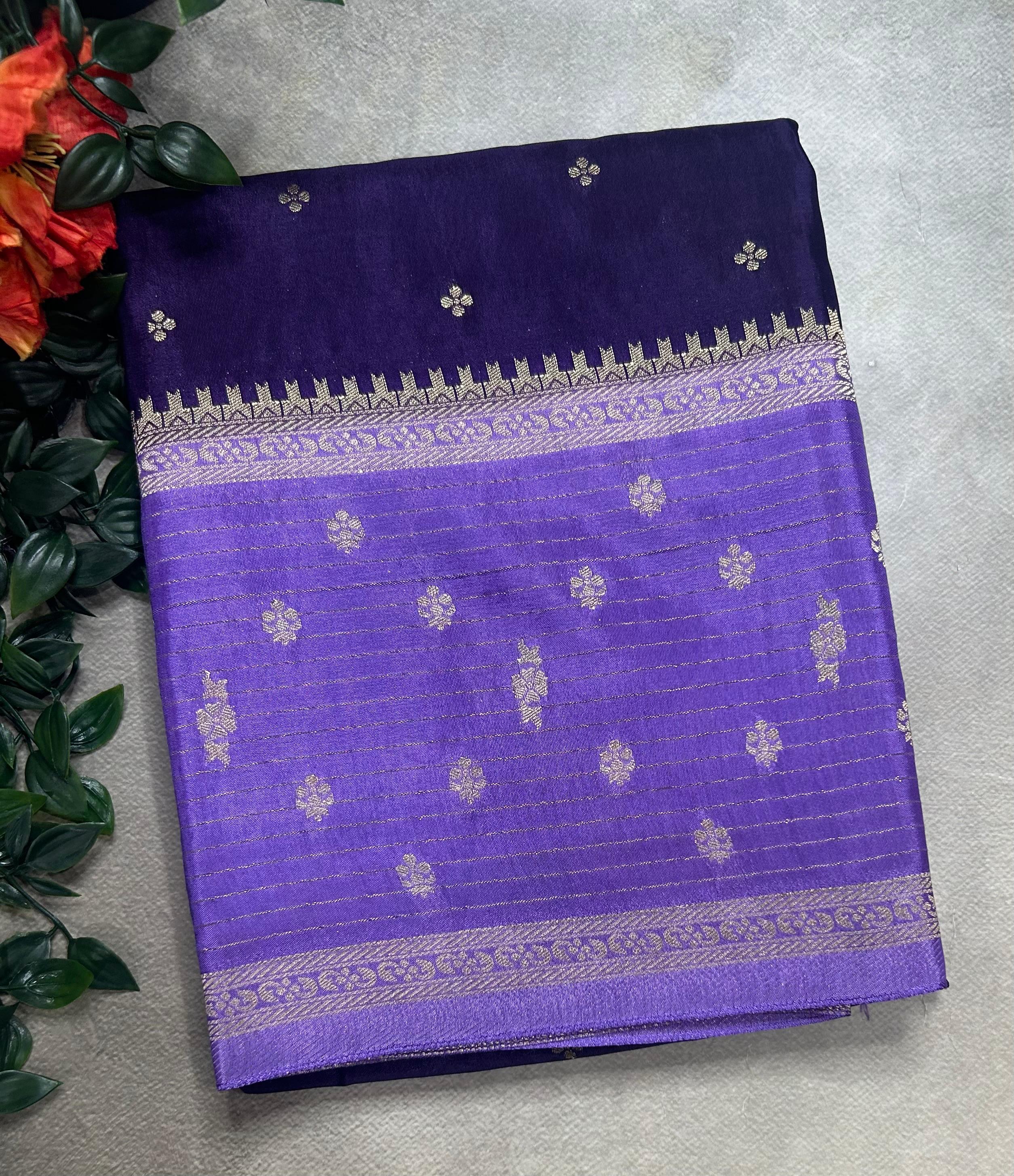 Purple butta border semi mysore 105 saree