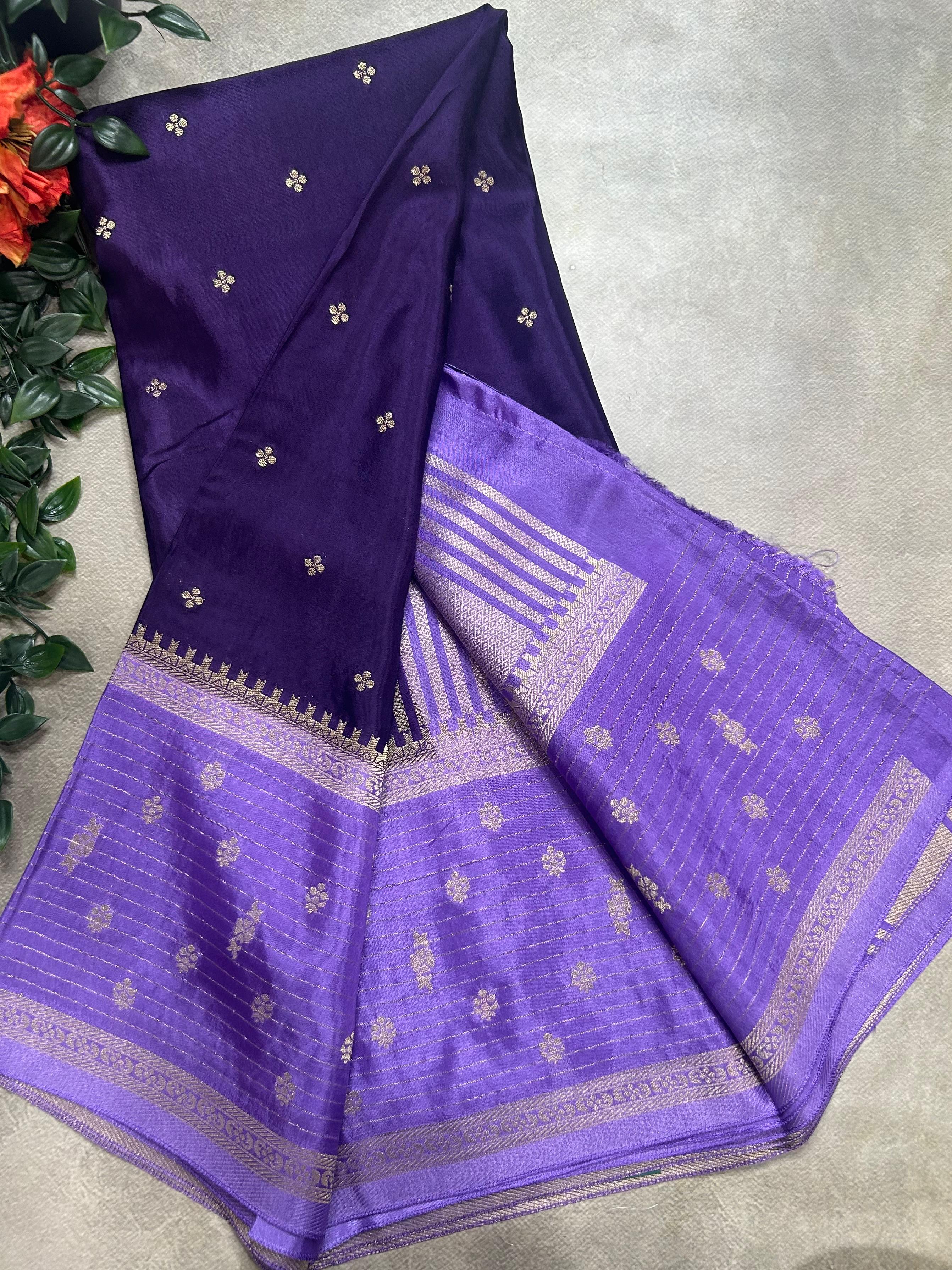 Purple butta border semi mysore 105 saree