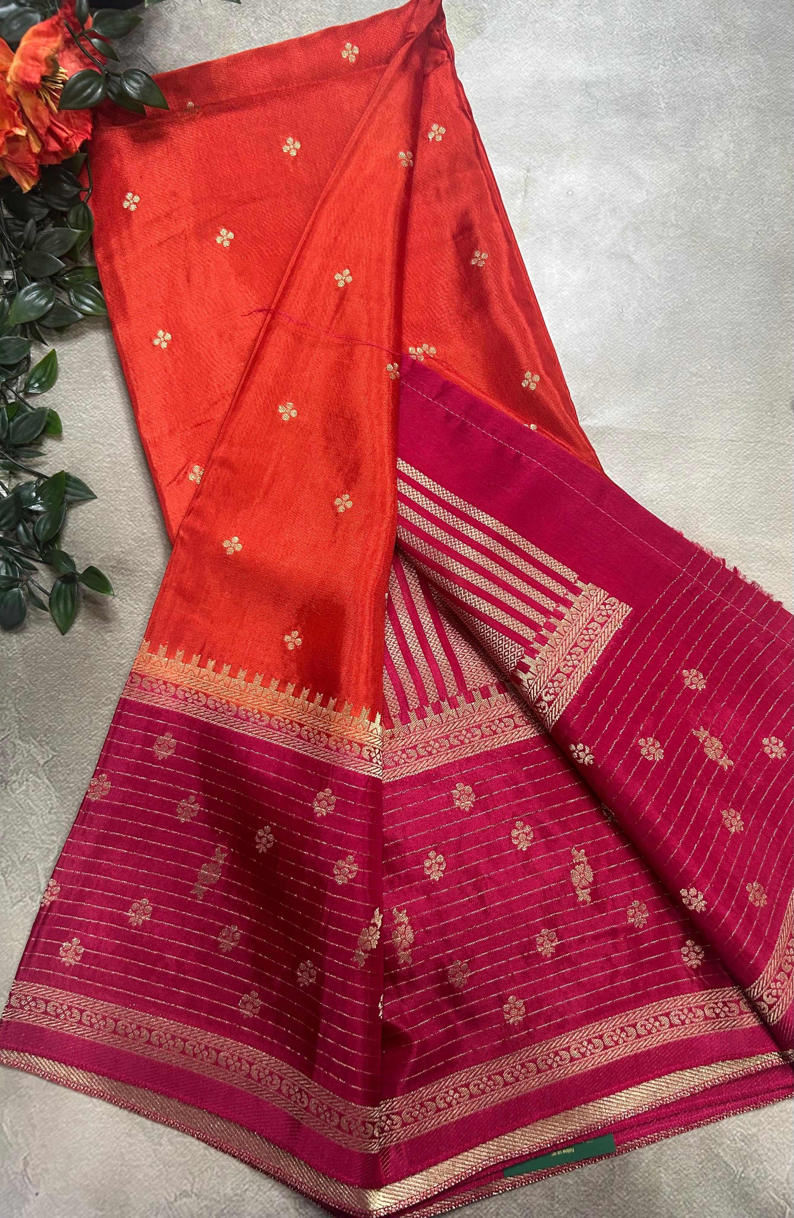 Orange butta border semi mysore 105 saree