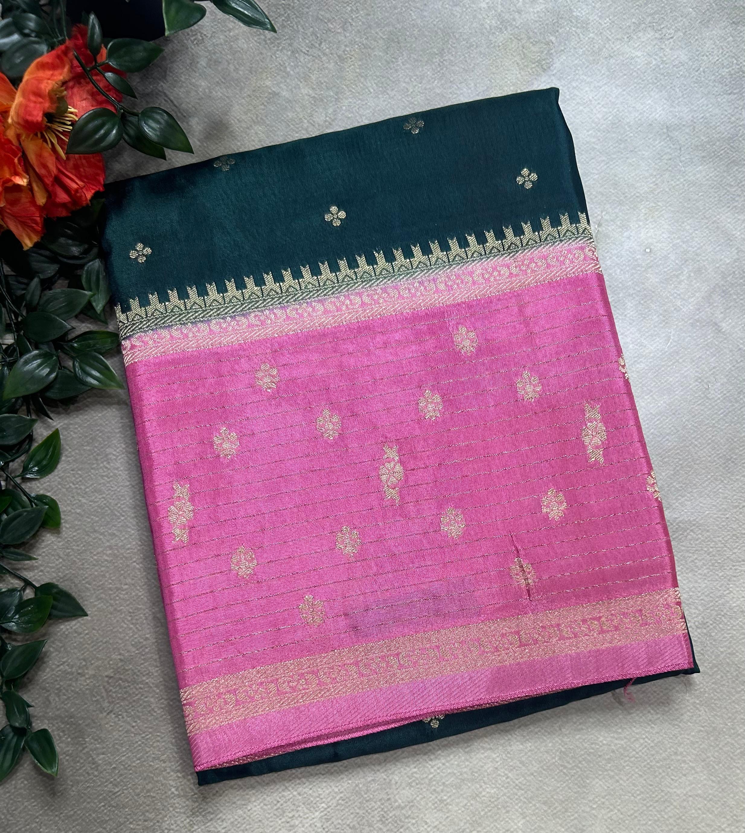 Bottle green butta border semi mysore 105 saree