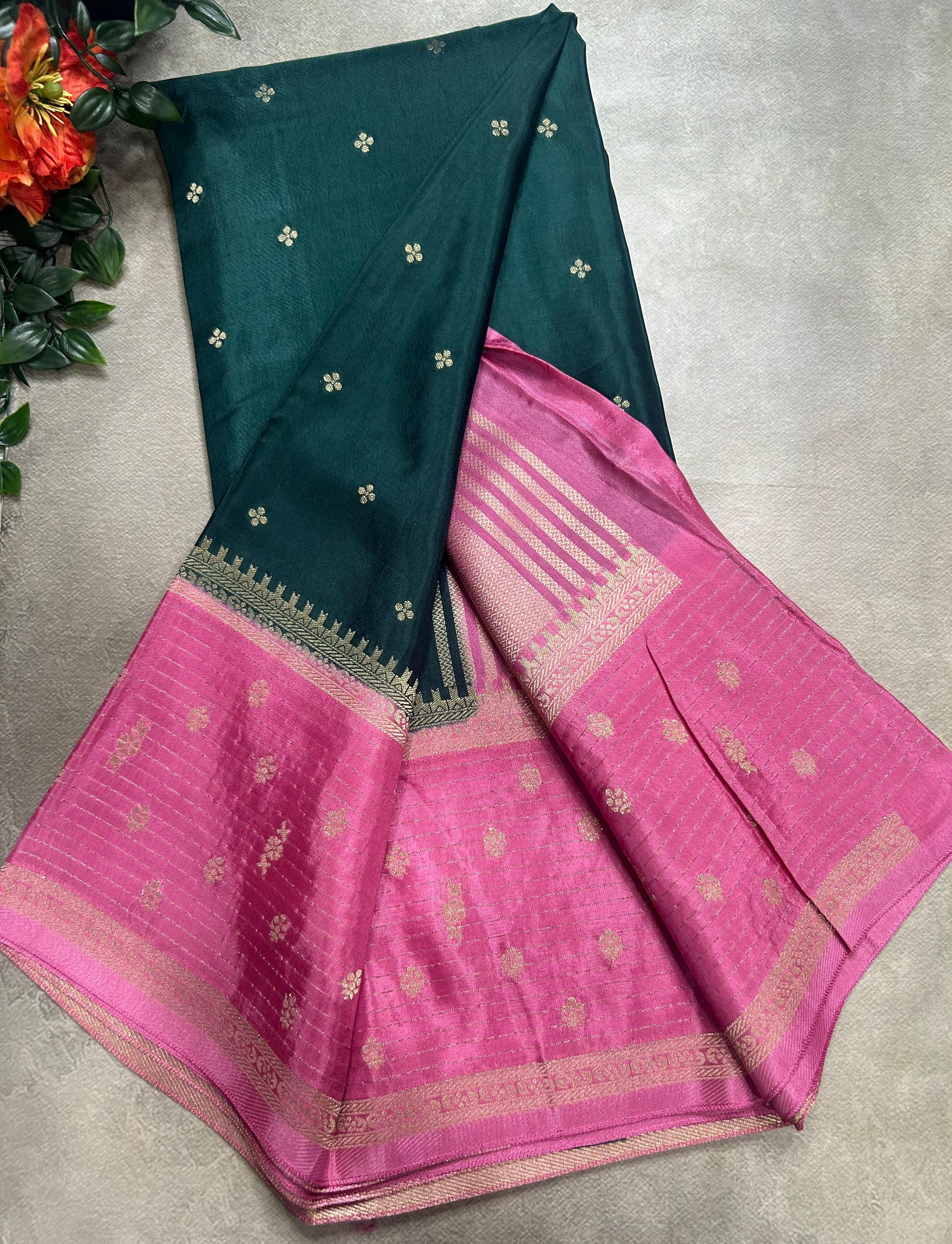 Bottle green butta border semi mysore 105 saree