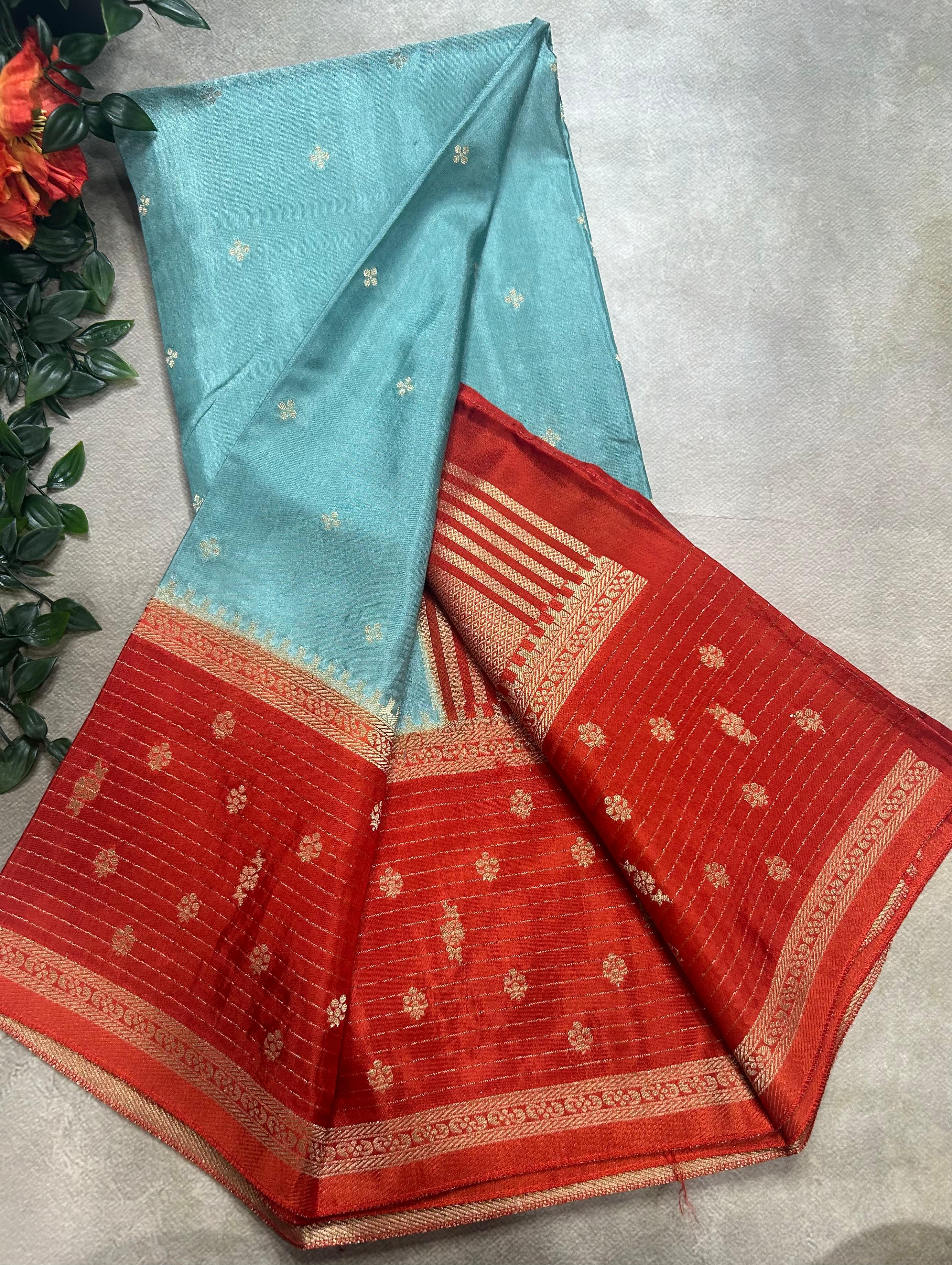 Sea green butta border semi mysore 105 saree