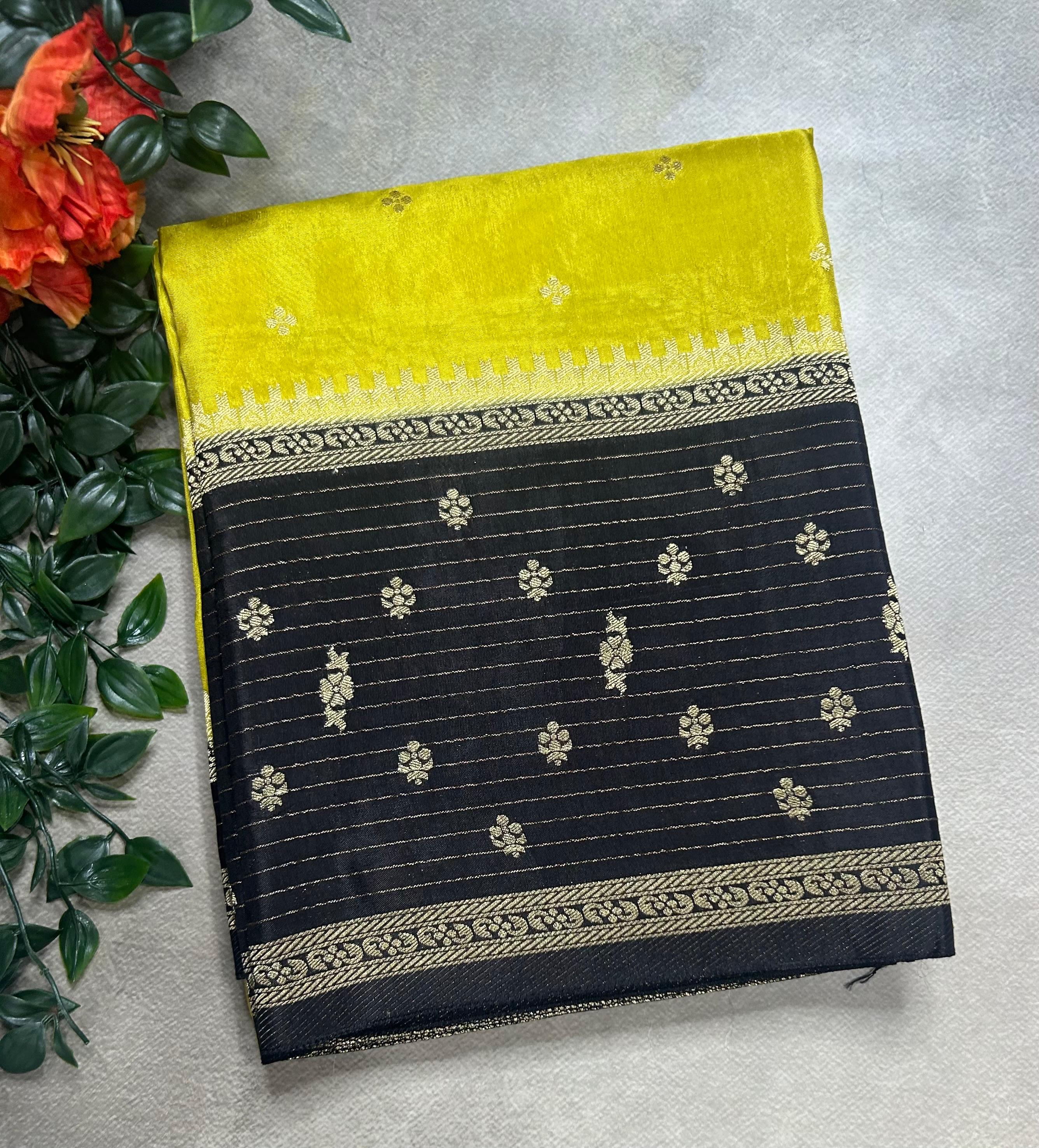 Yellow butta border semi mysore 105 saree