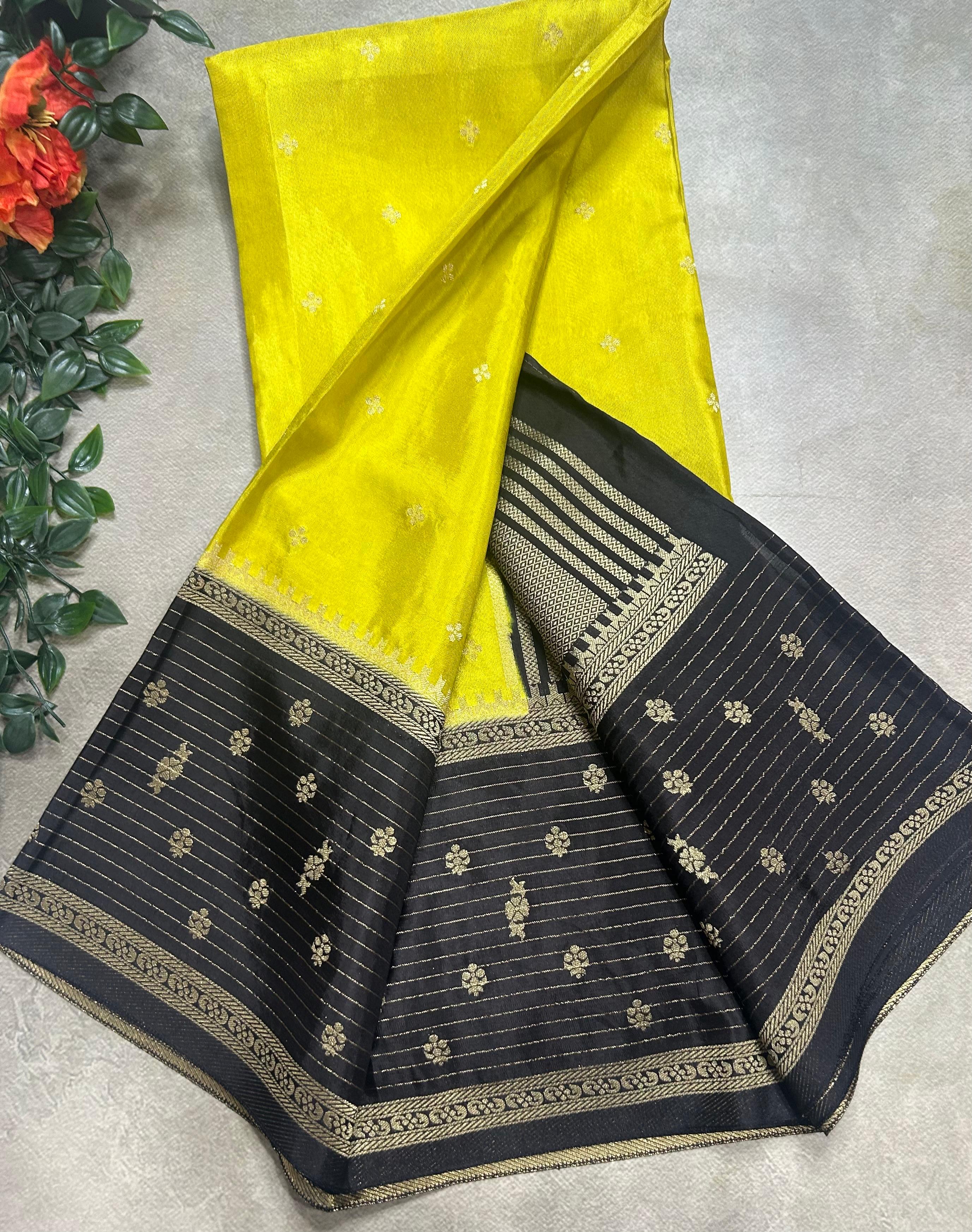 Yellow butta border semi mysore 105 saree