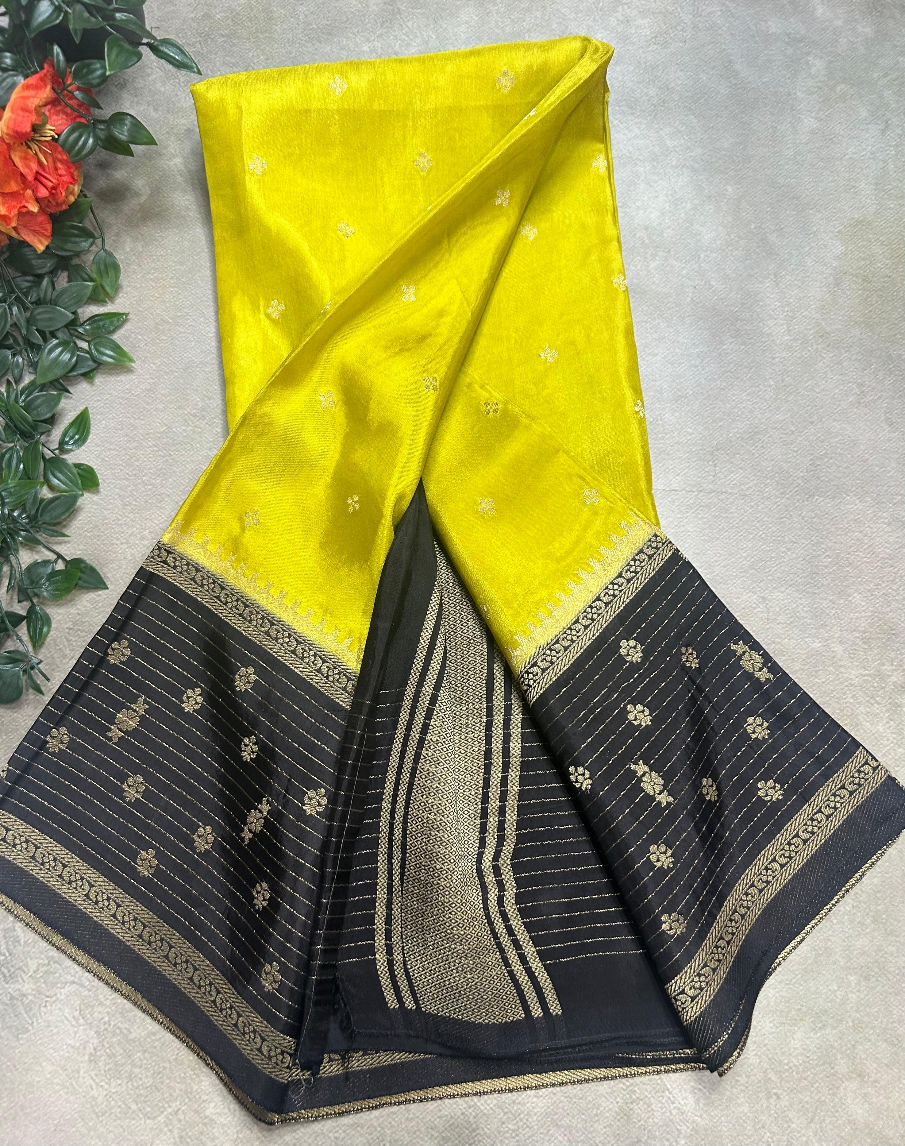 Yellow butta border semi mysore 105 saree
