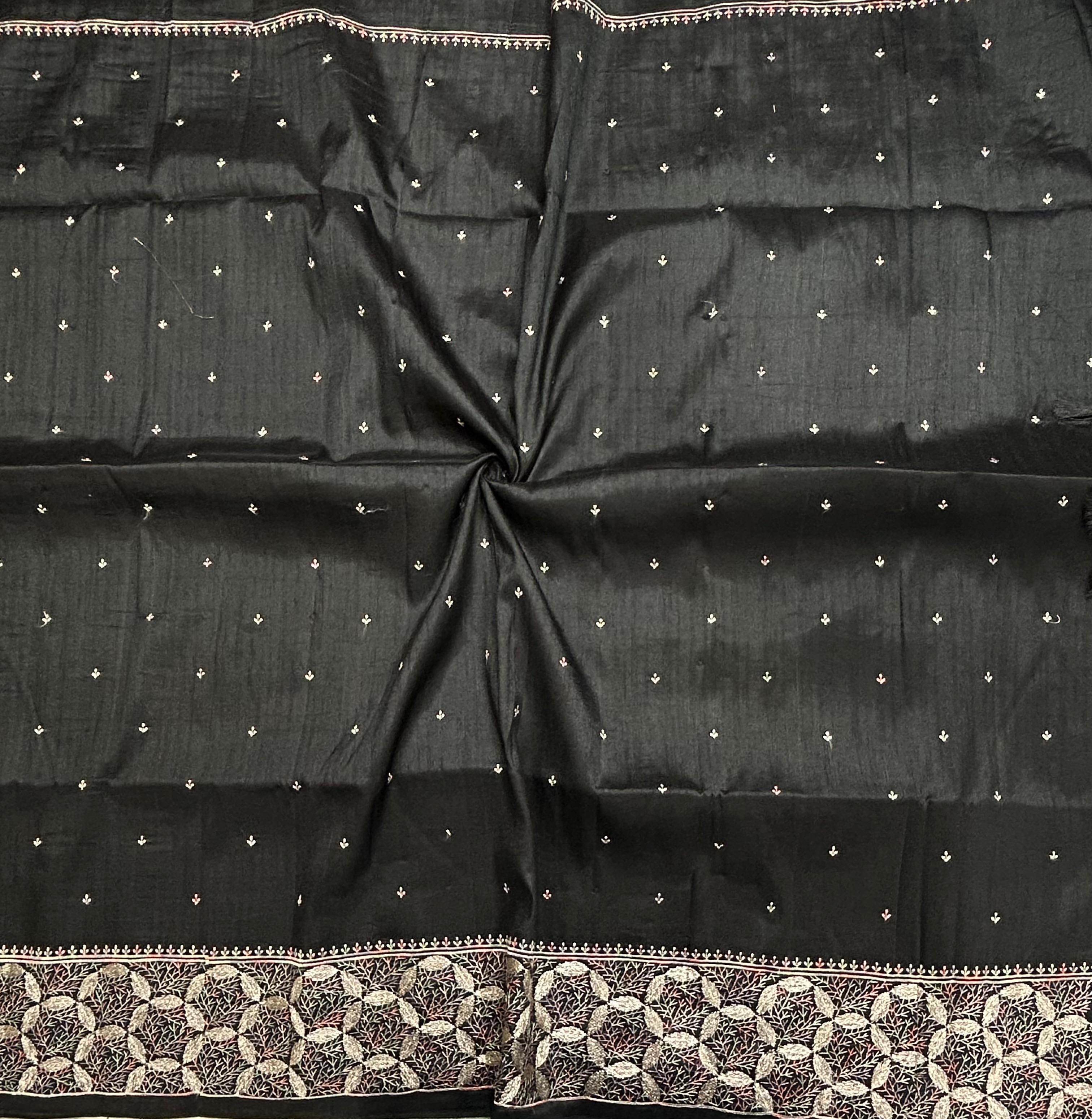 Black embroidery border semi Tussar 105 saree