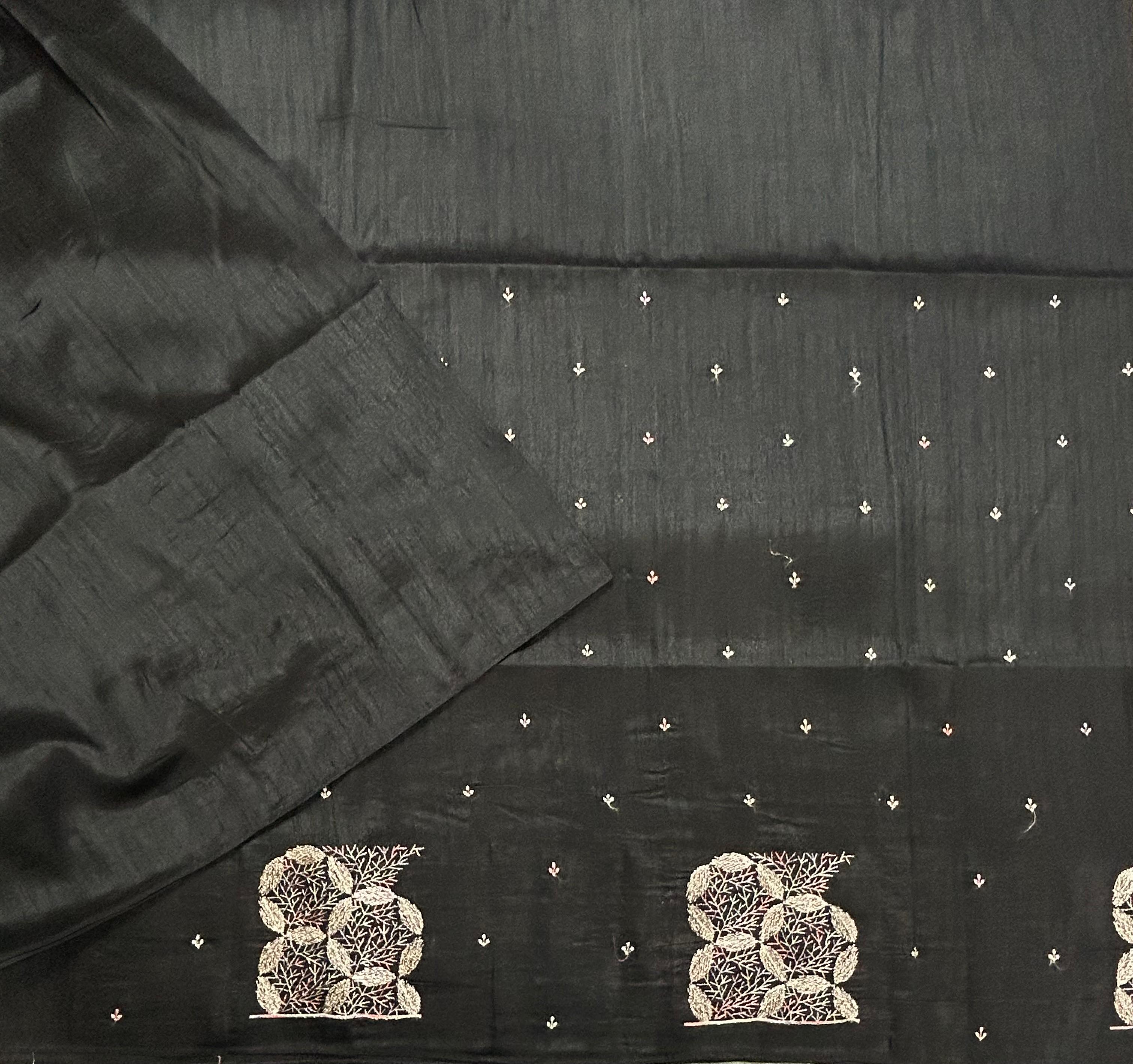 Black embroidery border semi Tussar 105 saree