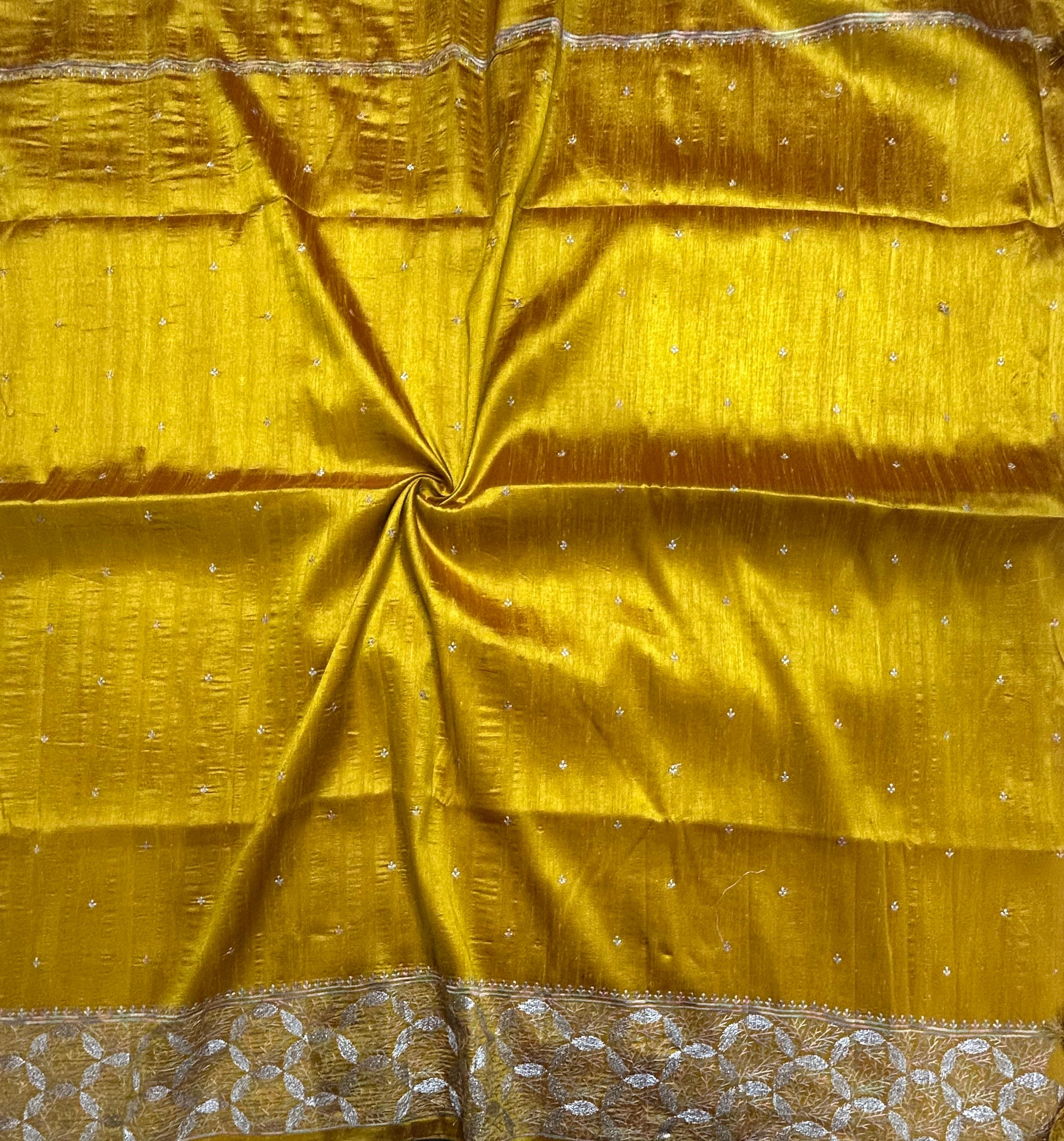 Yellow embroidery border semi Tussar 105 saree