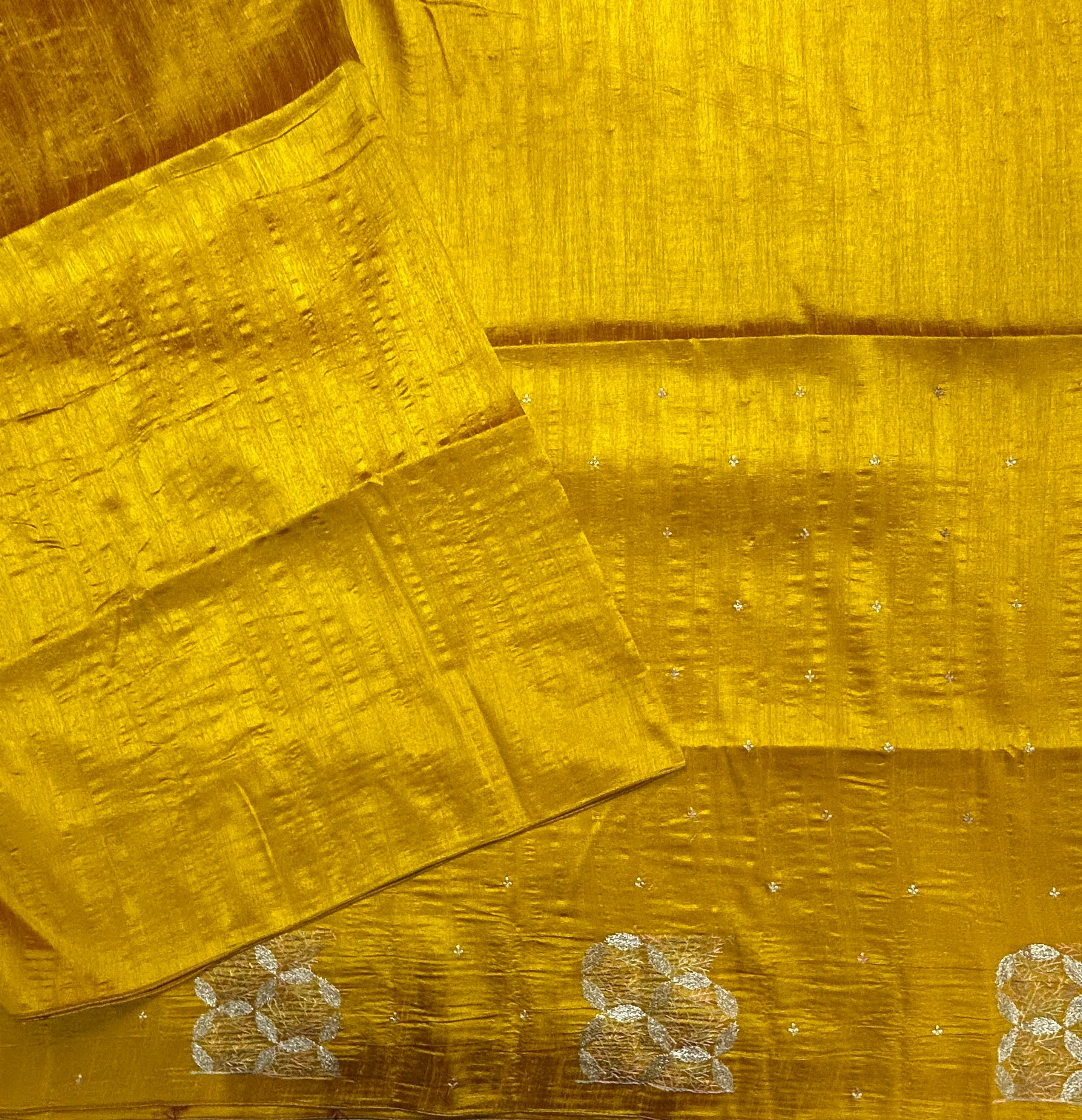 Yellow embroidery border semi Tussar 105 saree