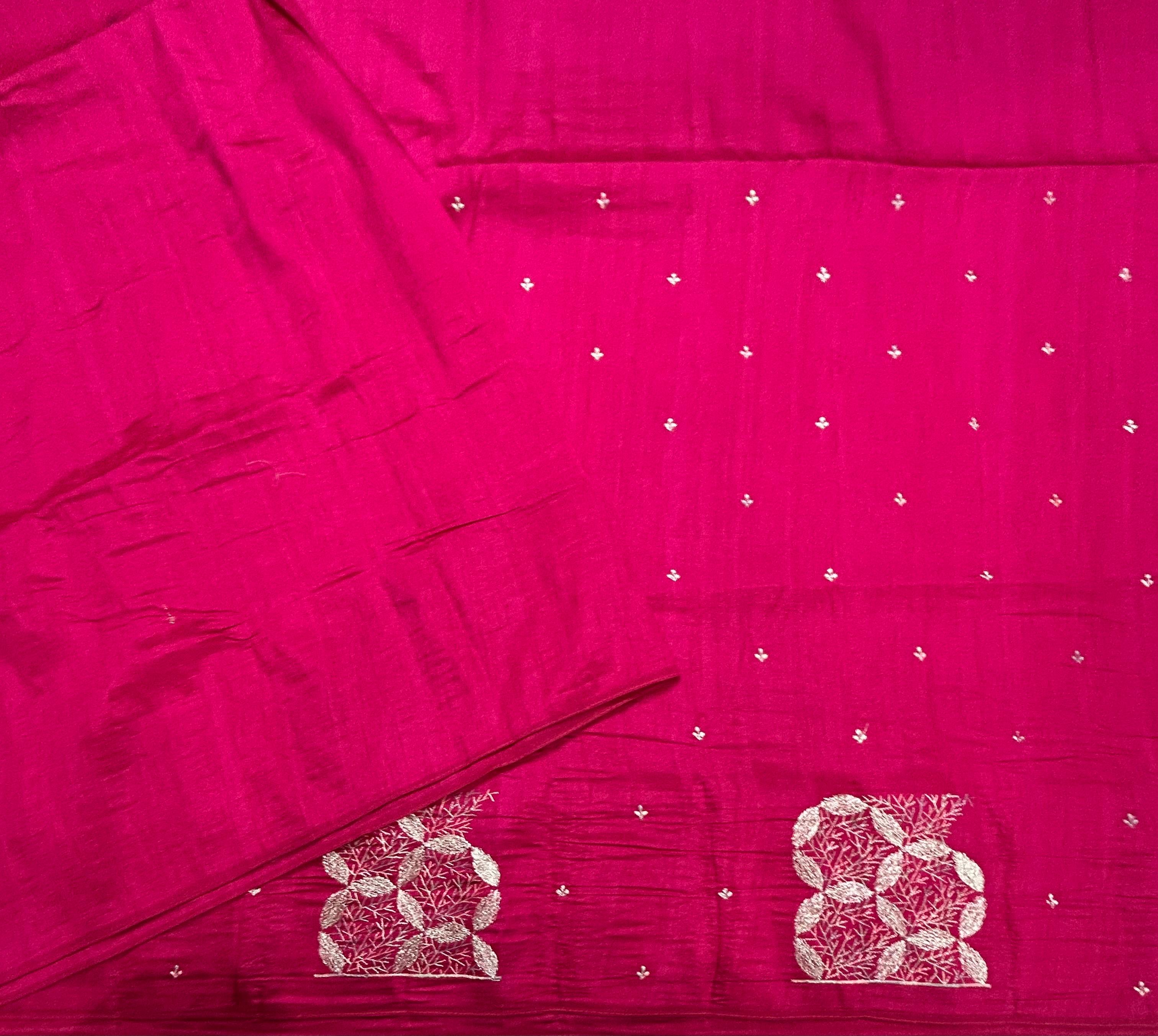 Pink embroidery border semi Tussar 105 saree
