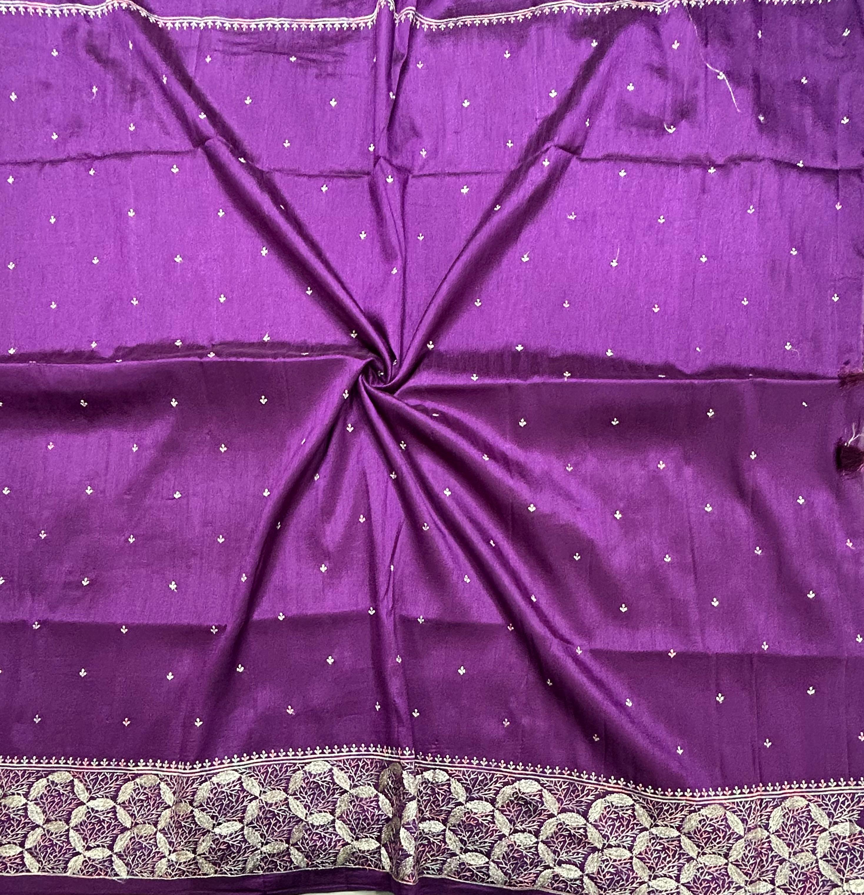 Purple embroidery border semi Tussar 105 saree
