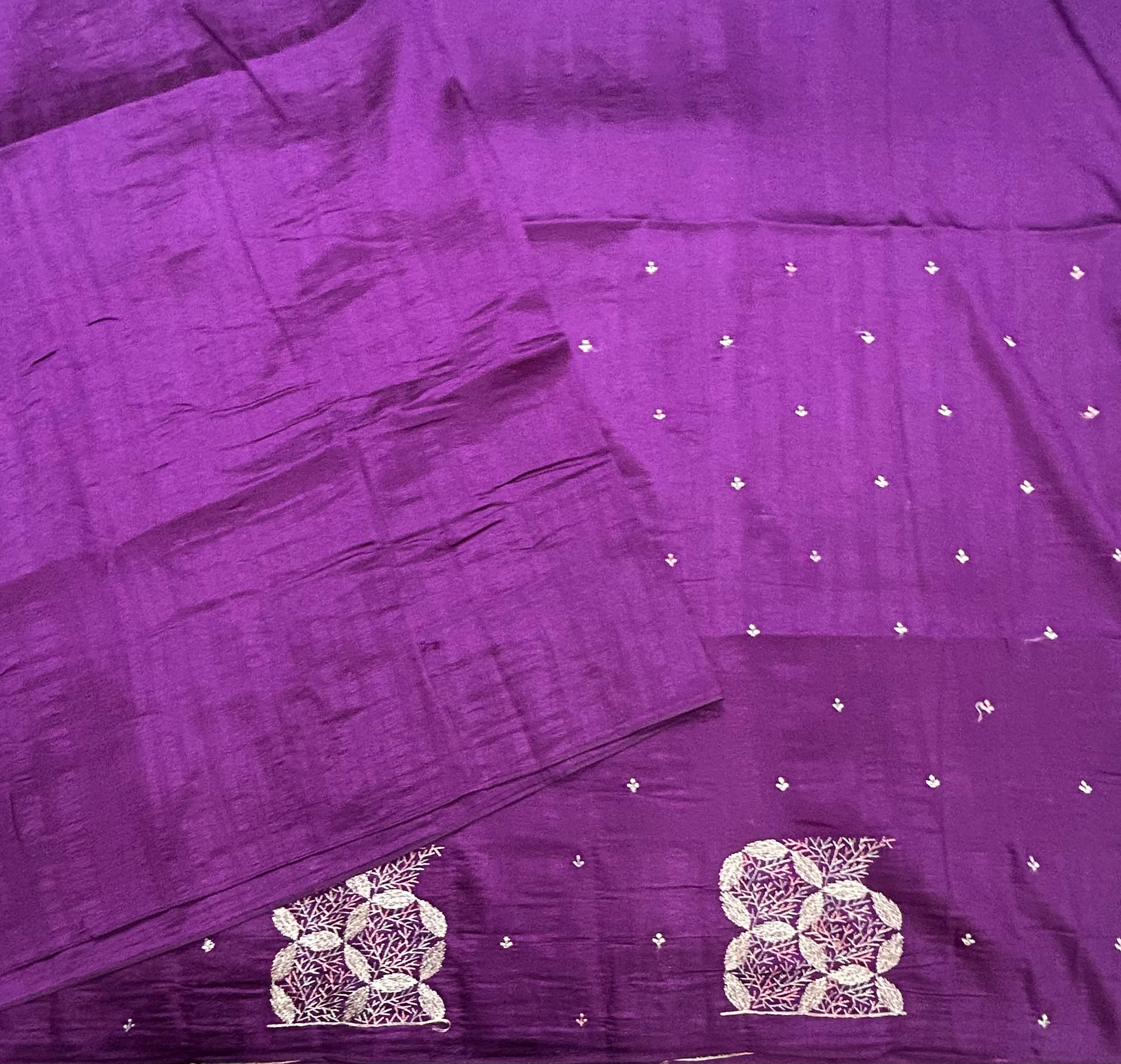 Purple embroidery border semi Tussar 105 saree