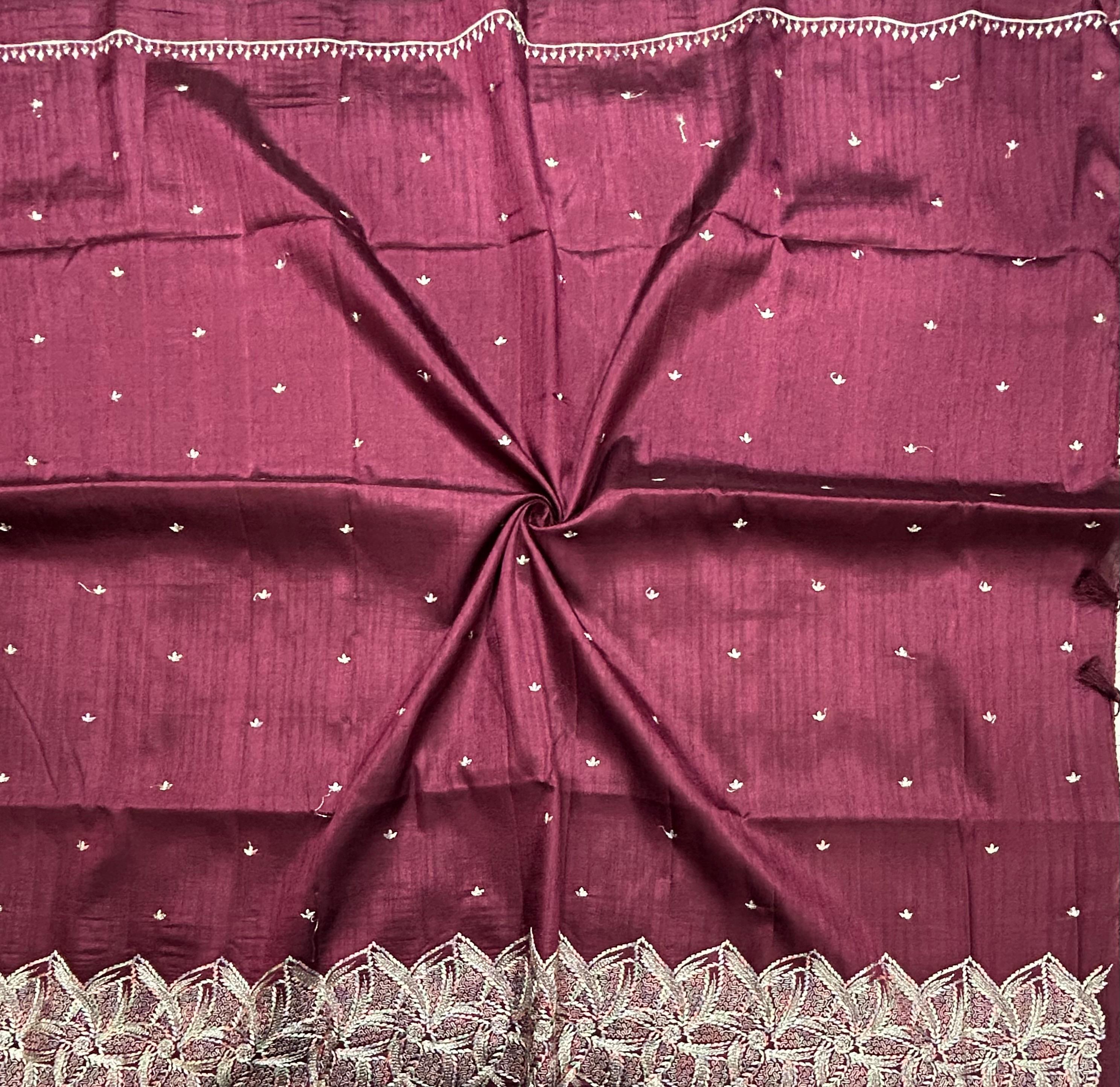 Maroon embroidery border semi Tussar 105 saree