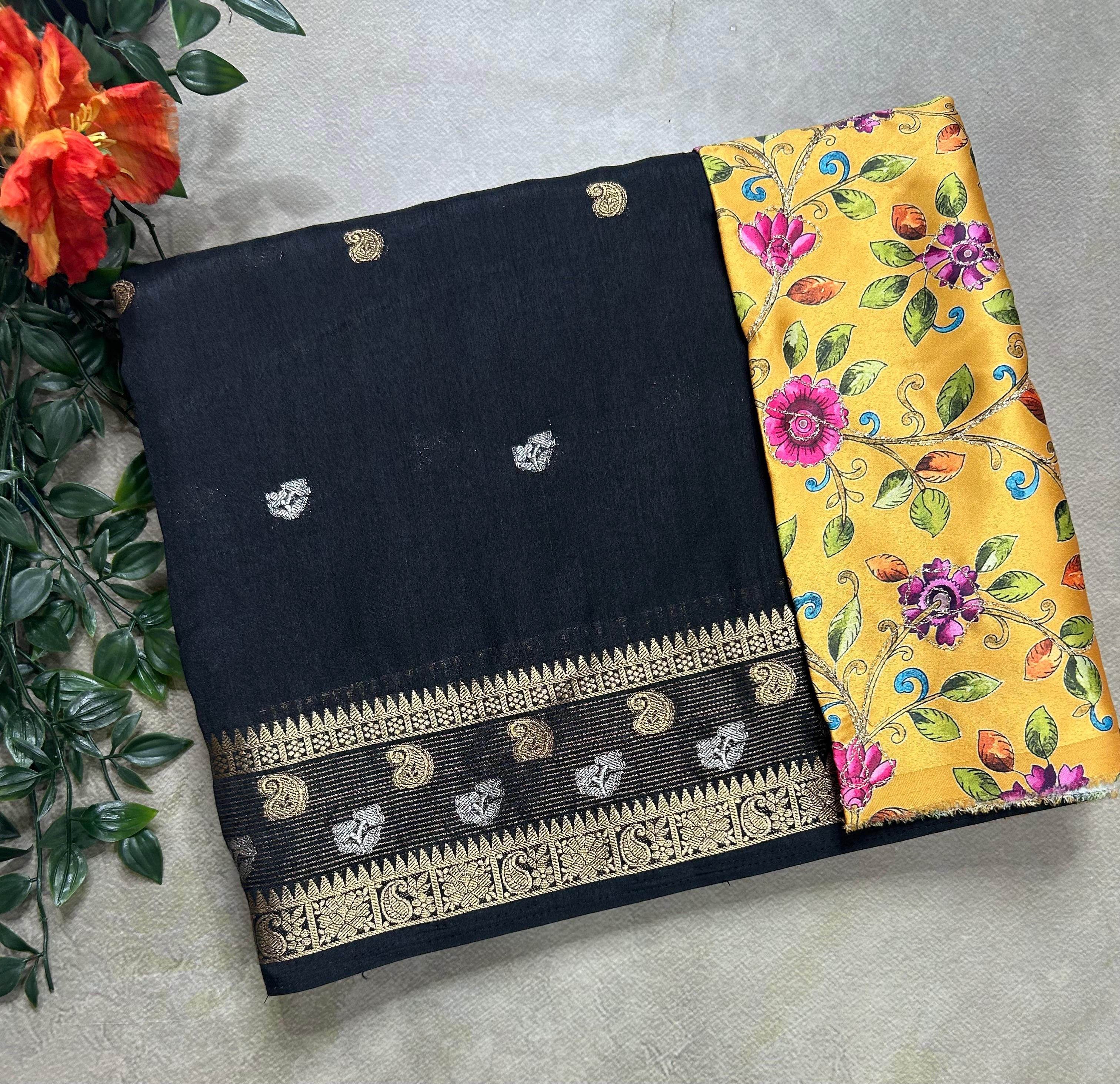 Black with kalamkari blouse soft tussar crepe 105 saree